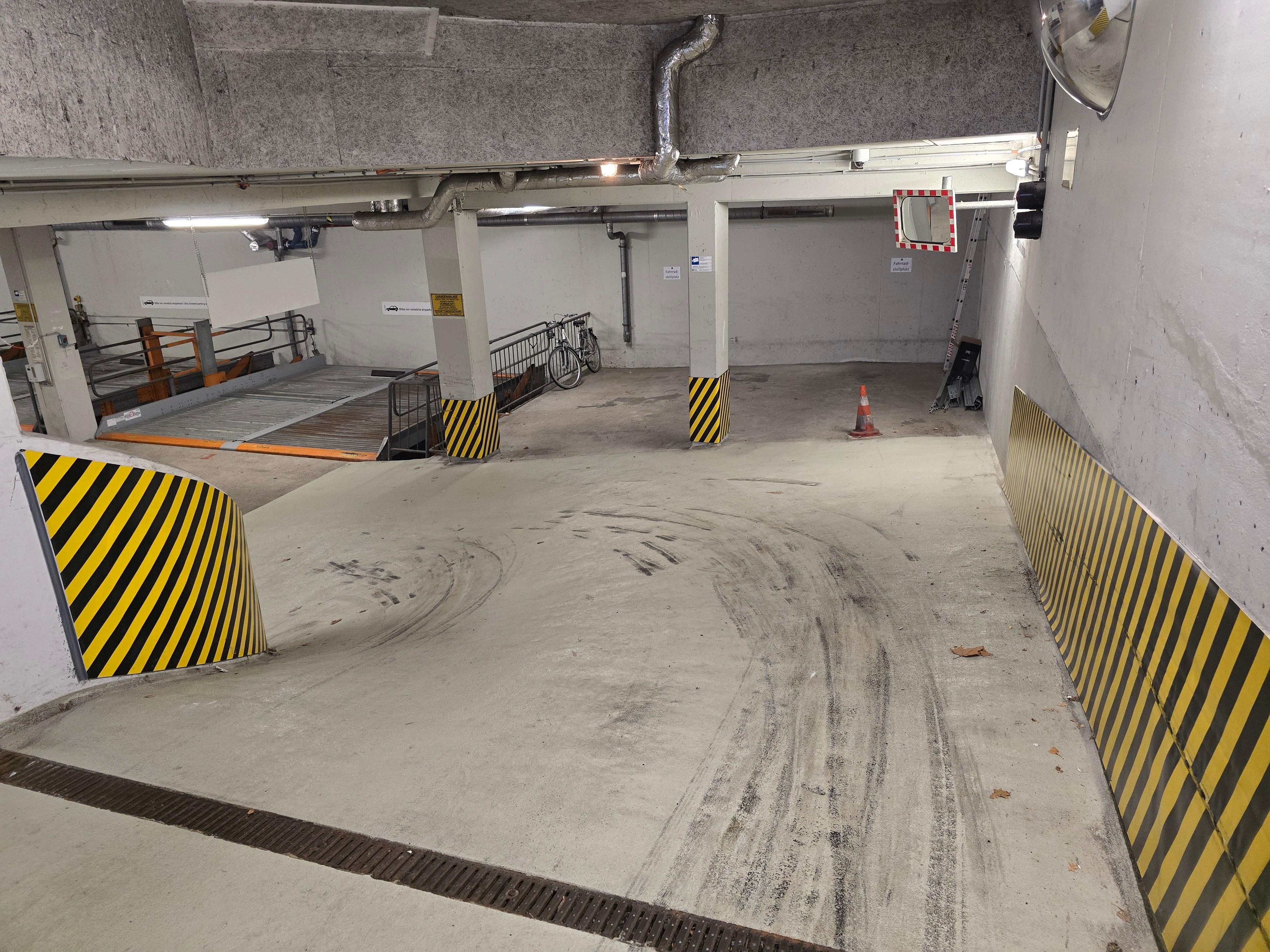 Ramp down to parking area