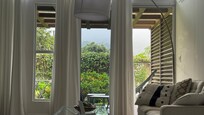 This shows the view from inside the casita. The wide windows are a wonderful way to enjoy the view even when you are inside.