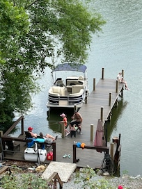 fishing from the dock. Caught some little fish. Pontoon rentals at Blue Water Marina & RV park right up the river/road. close by. Can do daily or weekly rentals.