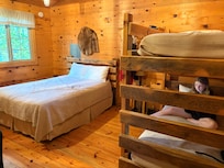 Queen bed and twin bunks