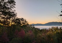 Sunrise with low lying valley fog, from deck