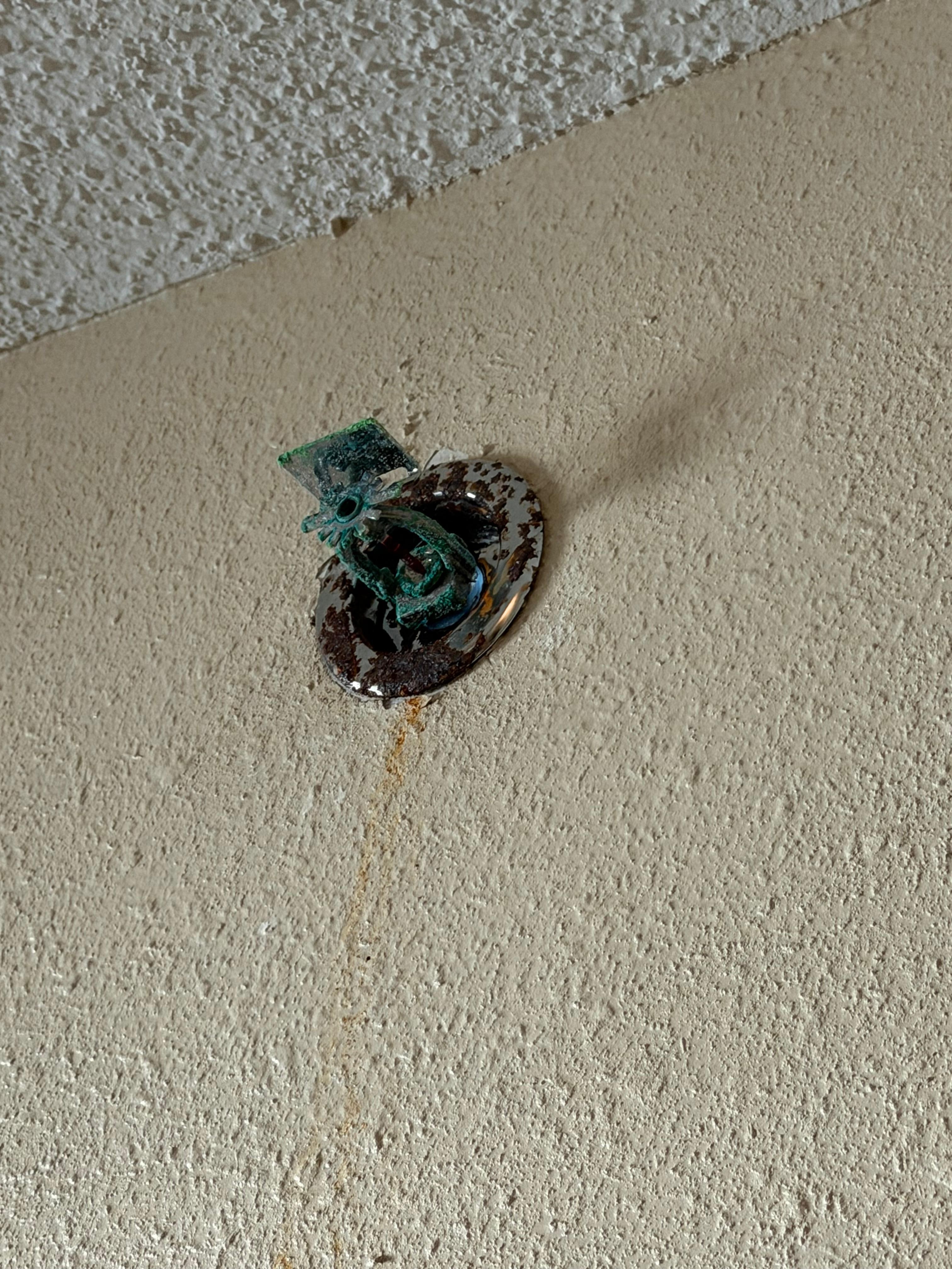 Rusted and moldy sprinkler in room