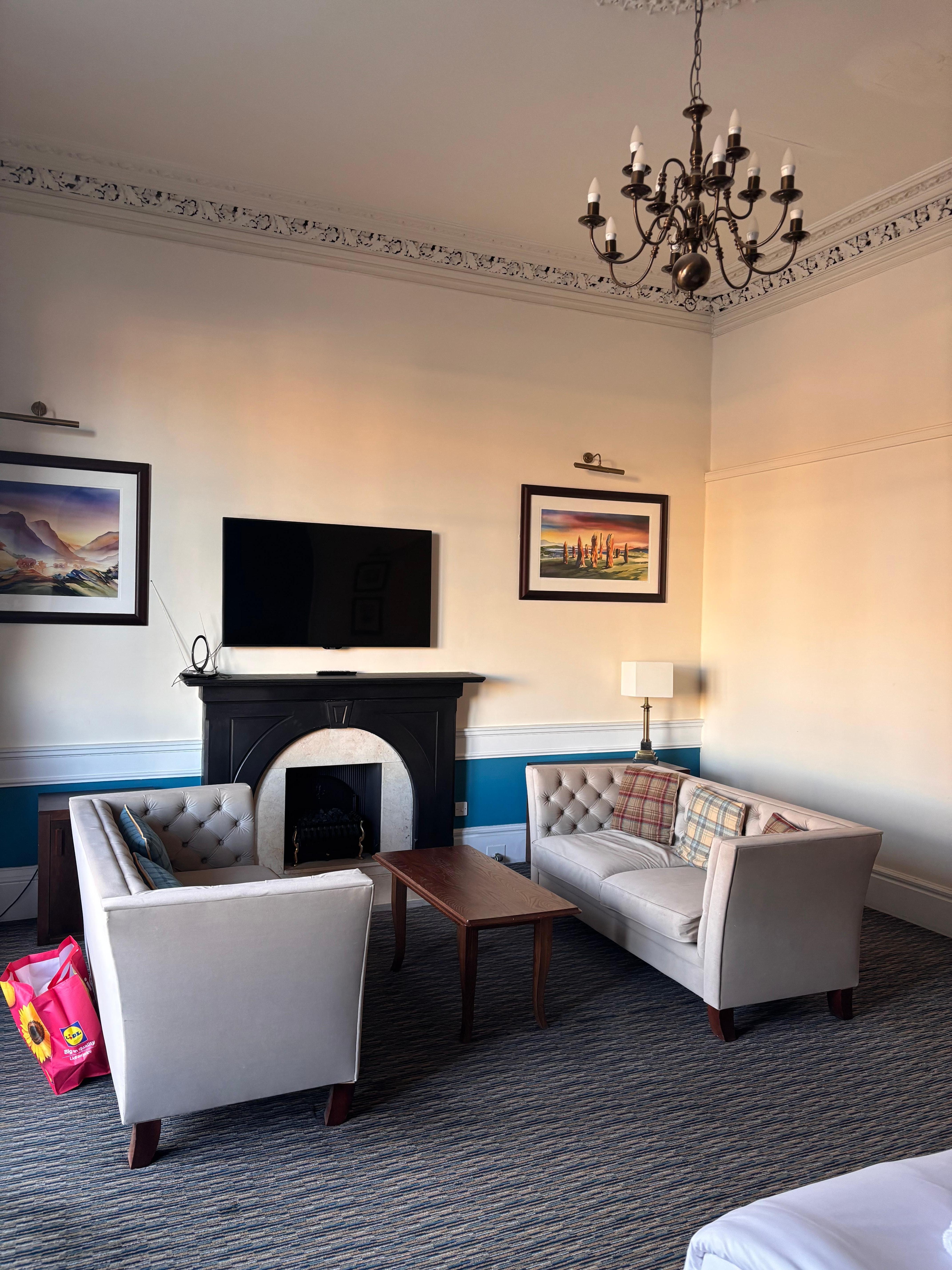 Comfy sofas and 60” TV