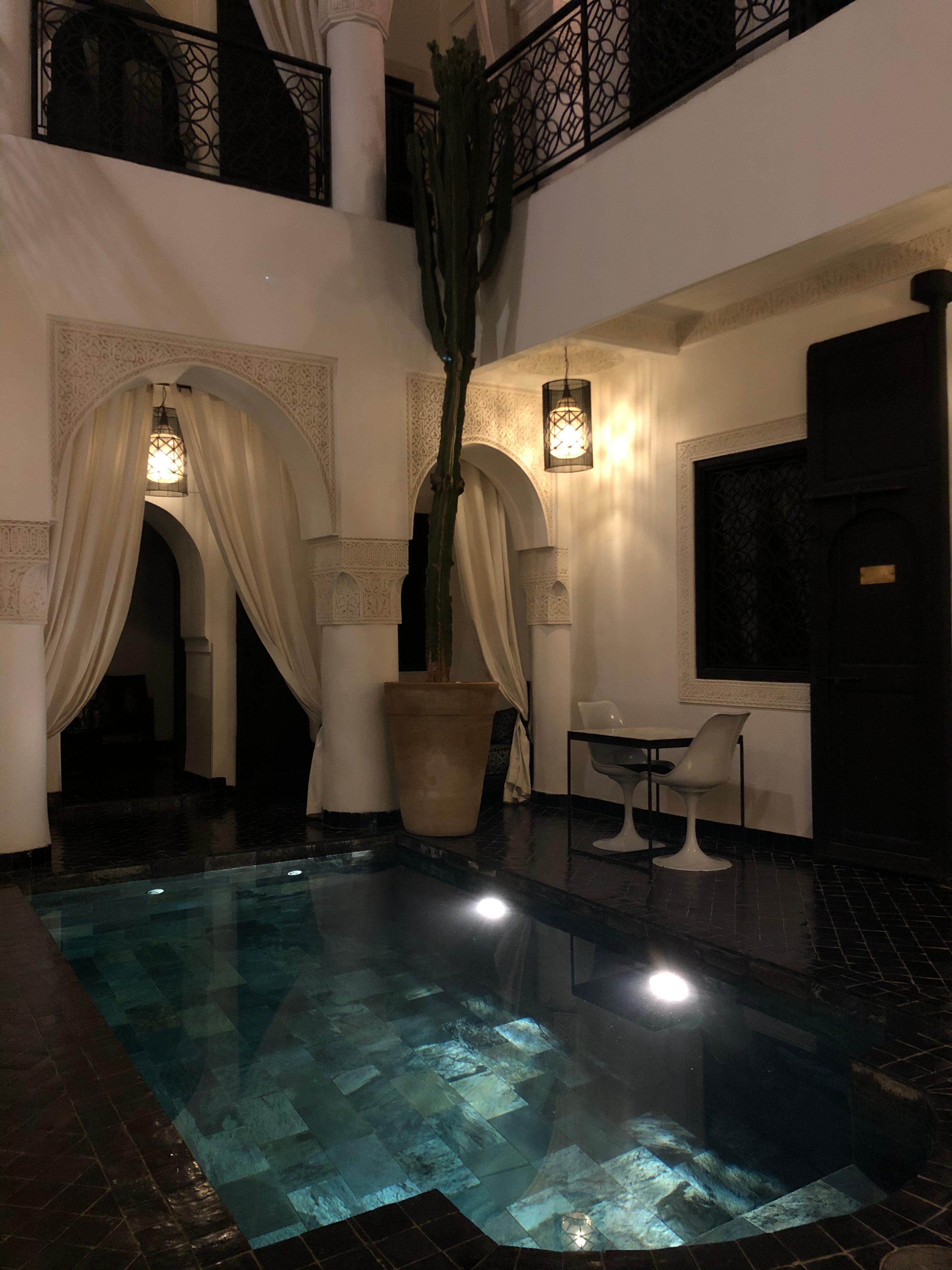 Le patio du Riad de nuit