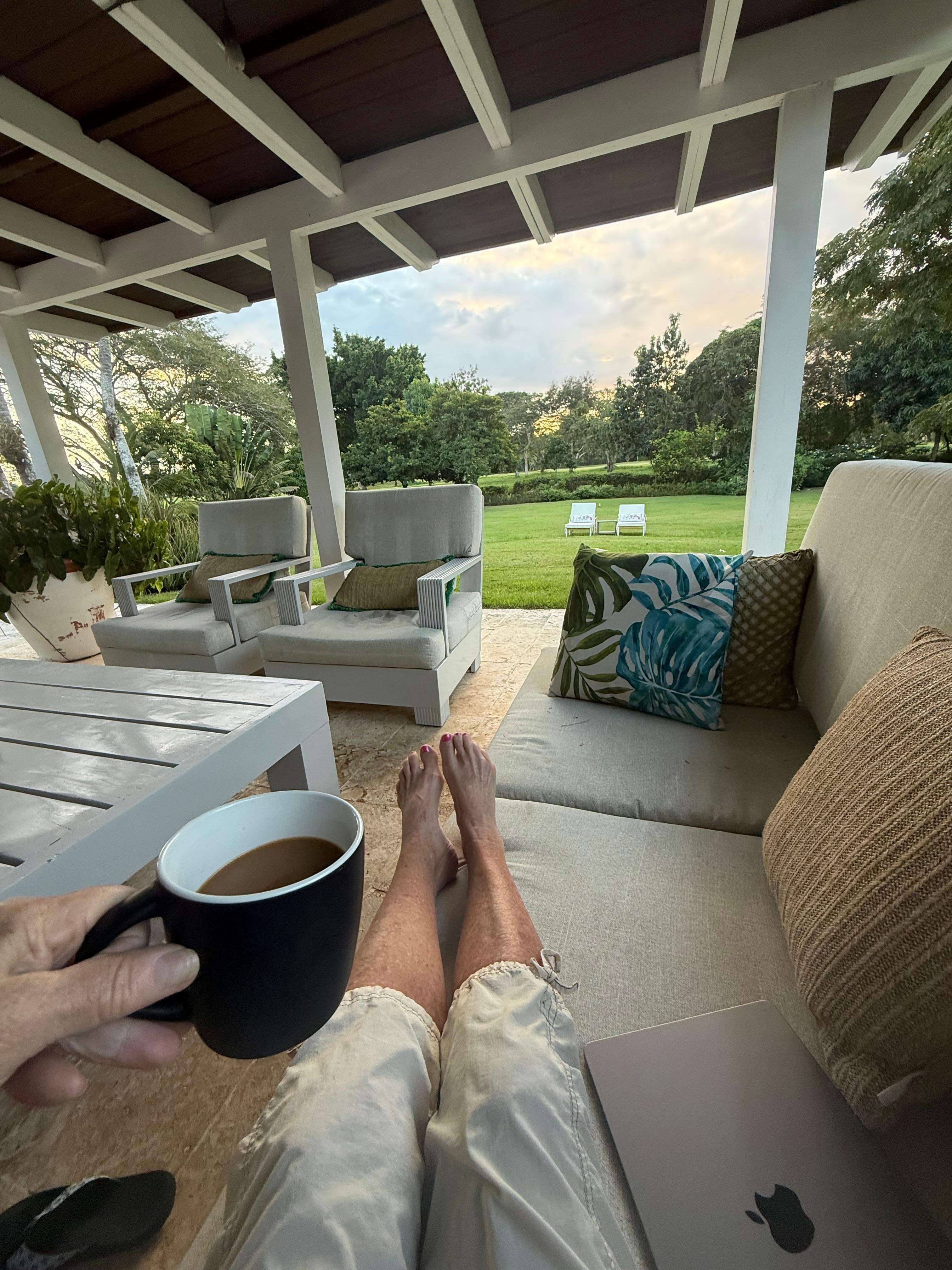 Morning coffee on the patio.