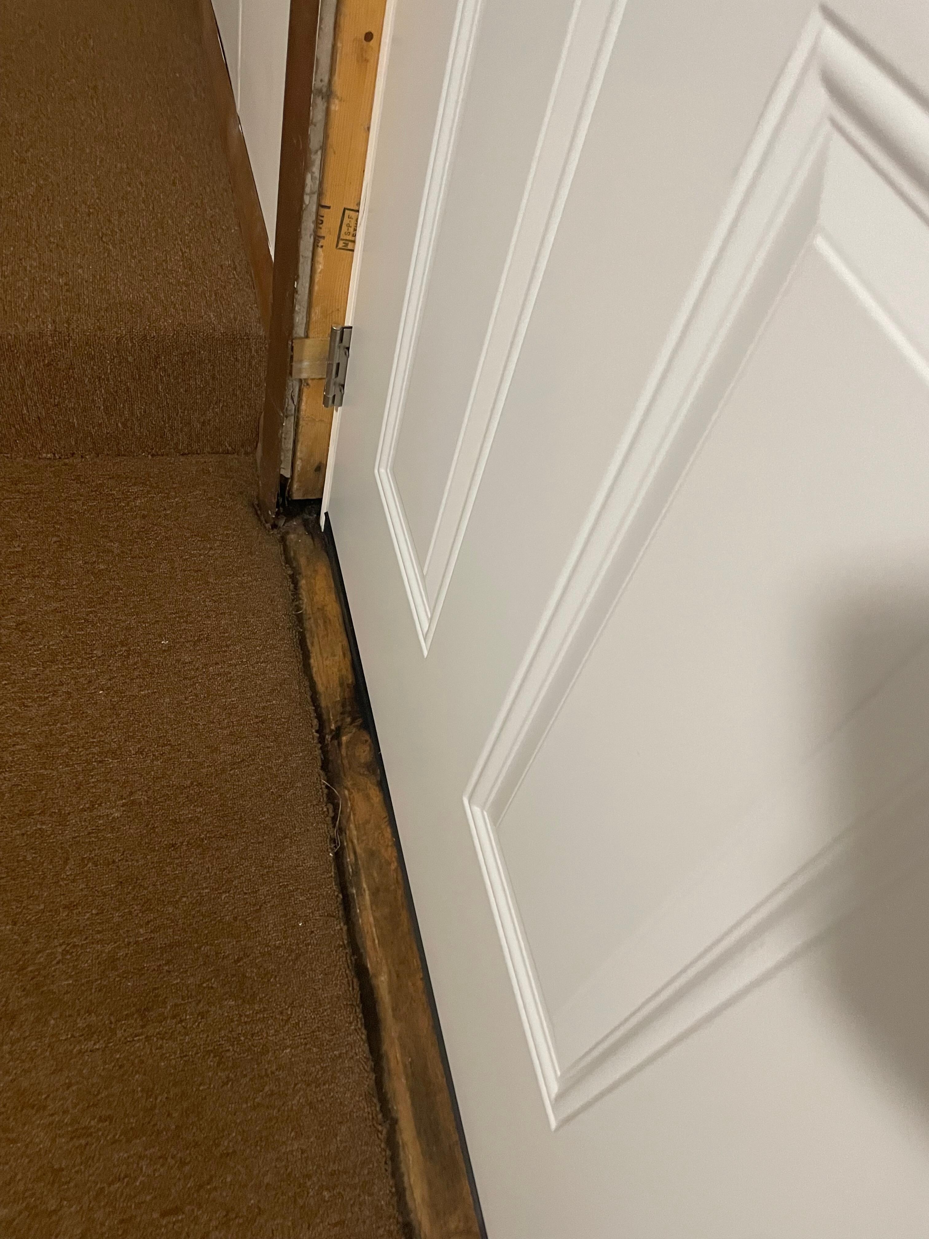 Outside door in bedroom, needs to be finished
