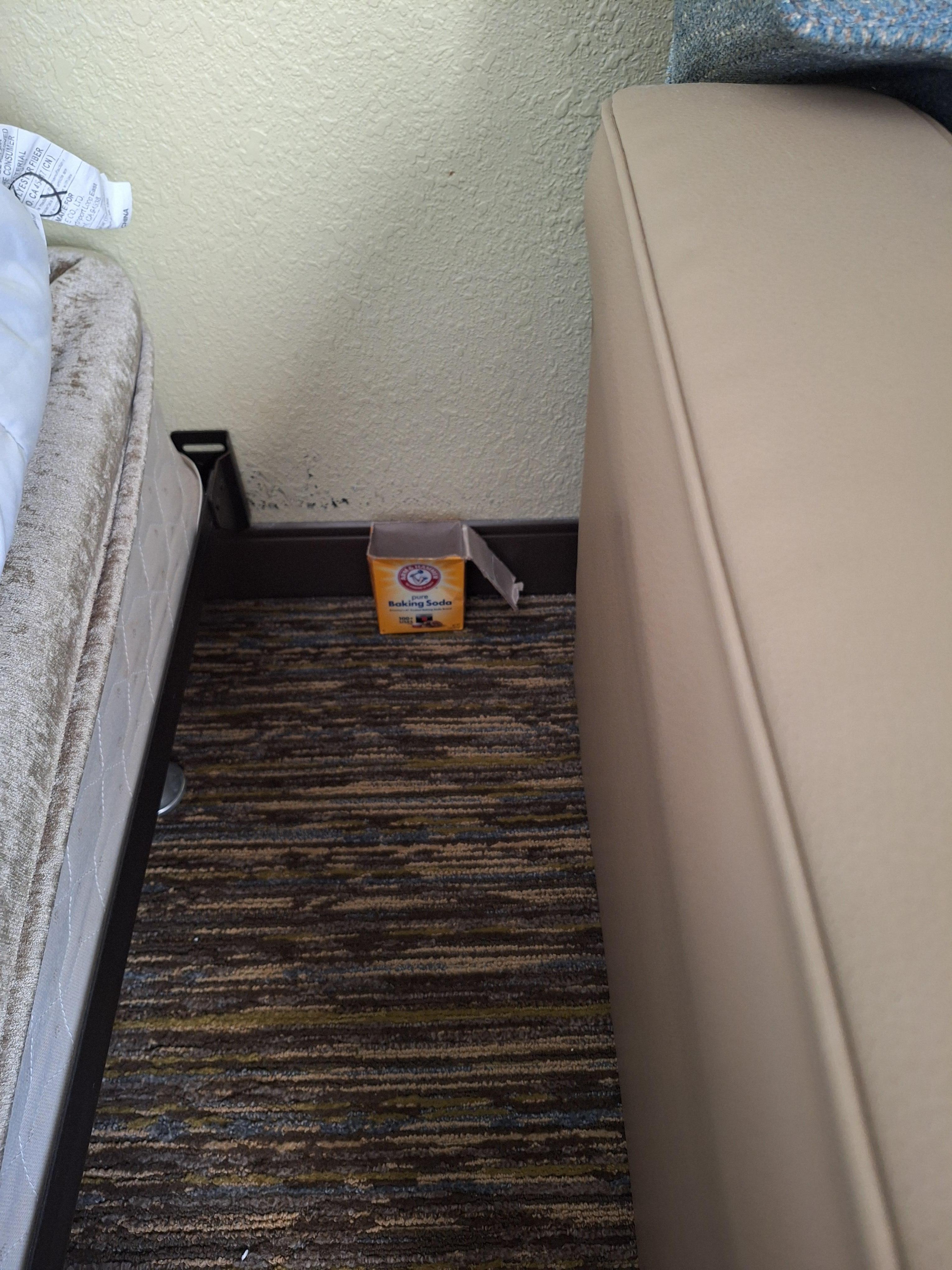 Open box of baking soda to help with the odor! Didn't help much