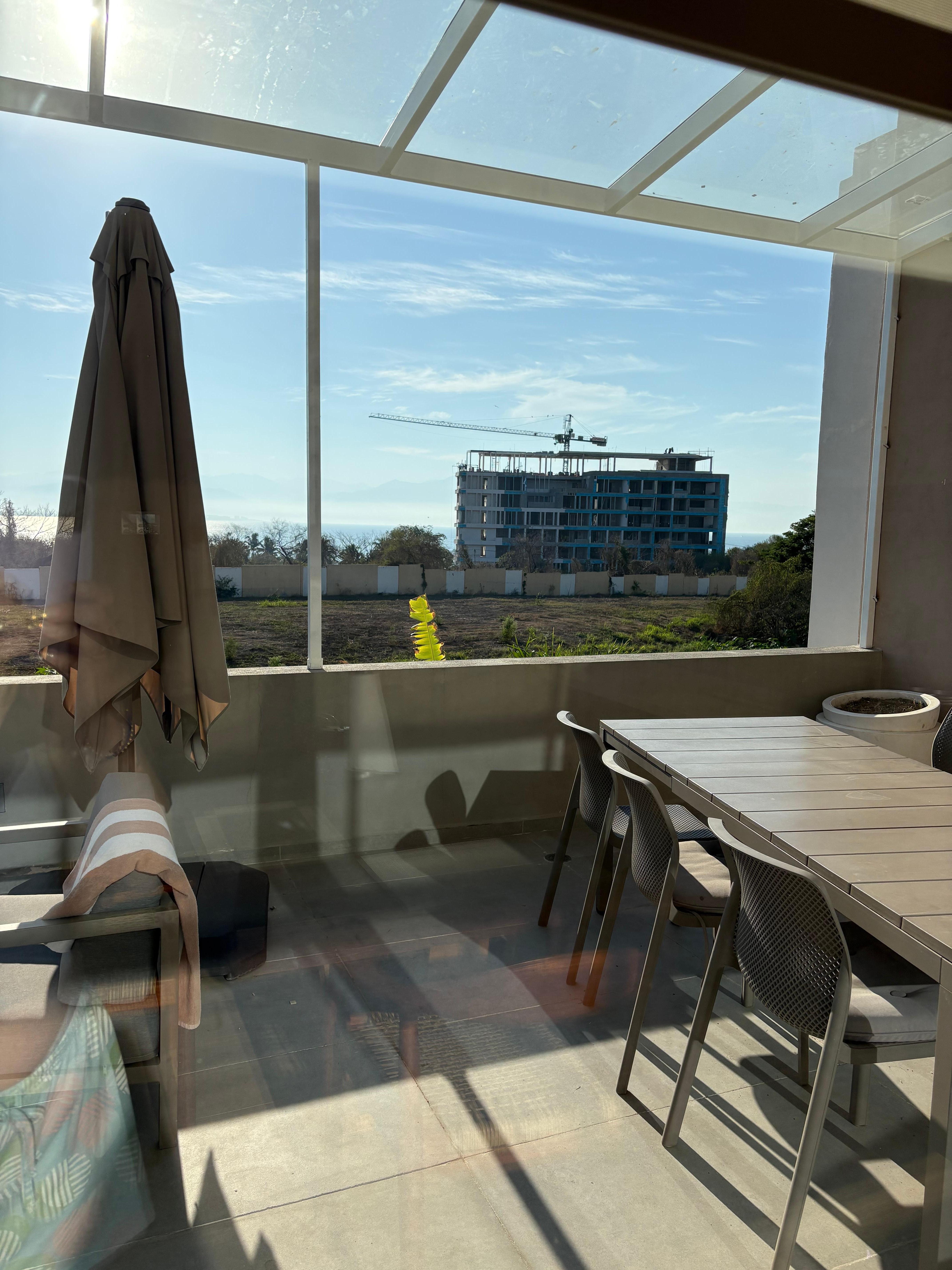 The view from the main floor balcony.