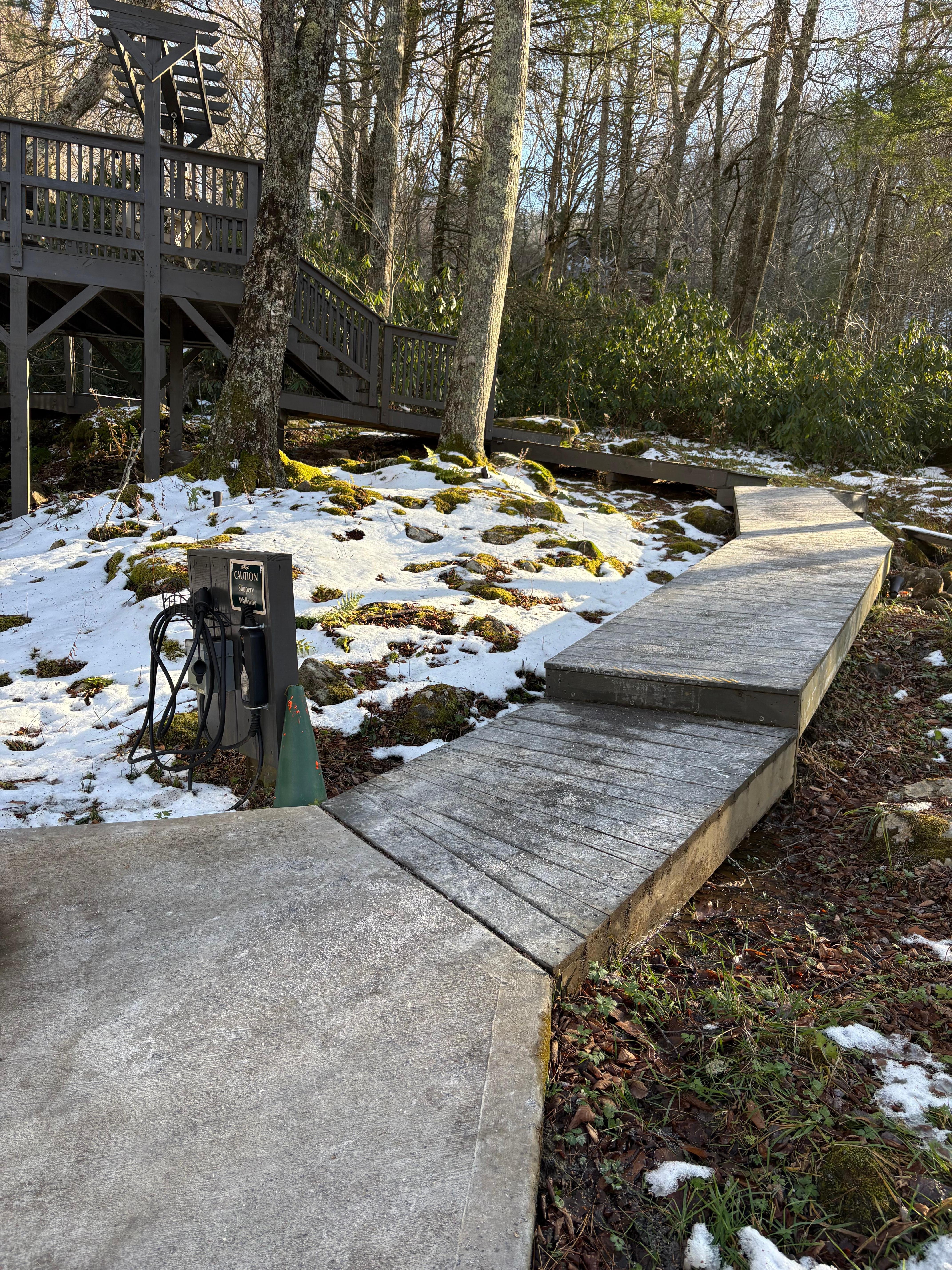Steep entrance and ramps need railings