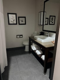 Decent bathroom until we noticed what appeared to be a camera in the vent facing the toilet and mirror!