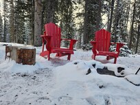 Chairs cleaned of snow and ready for a winter fire