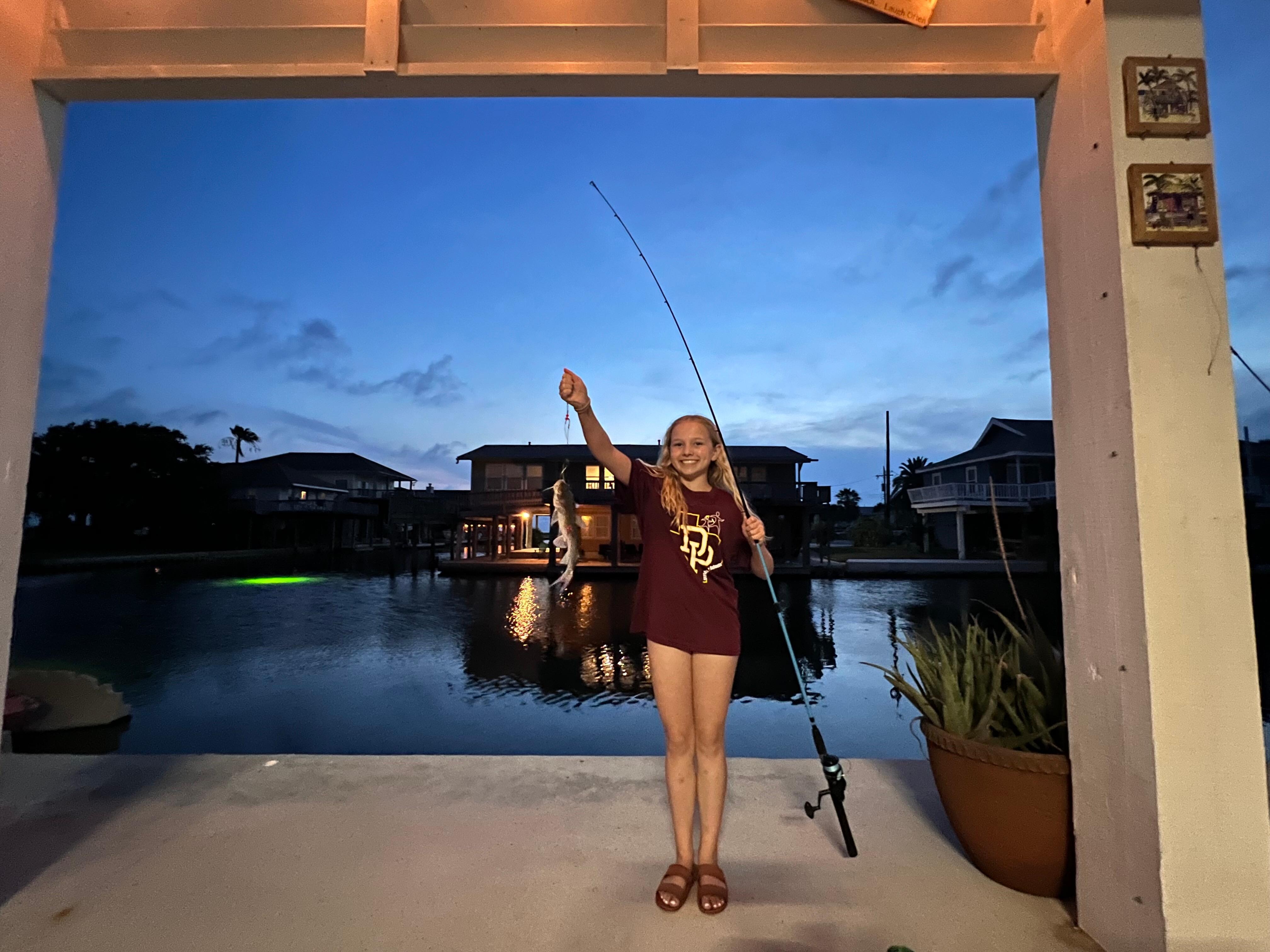 Great fishing from the first floor of beach house. 
