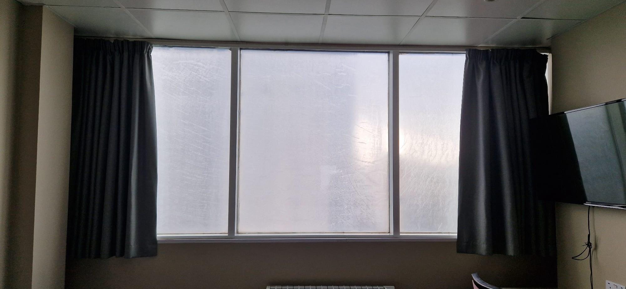 Our room with a view was blocked with an opaque film and could not open at all for fresh air and condensation built up in the night causing water puddles on the ‘sills’