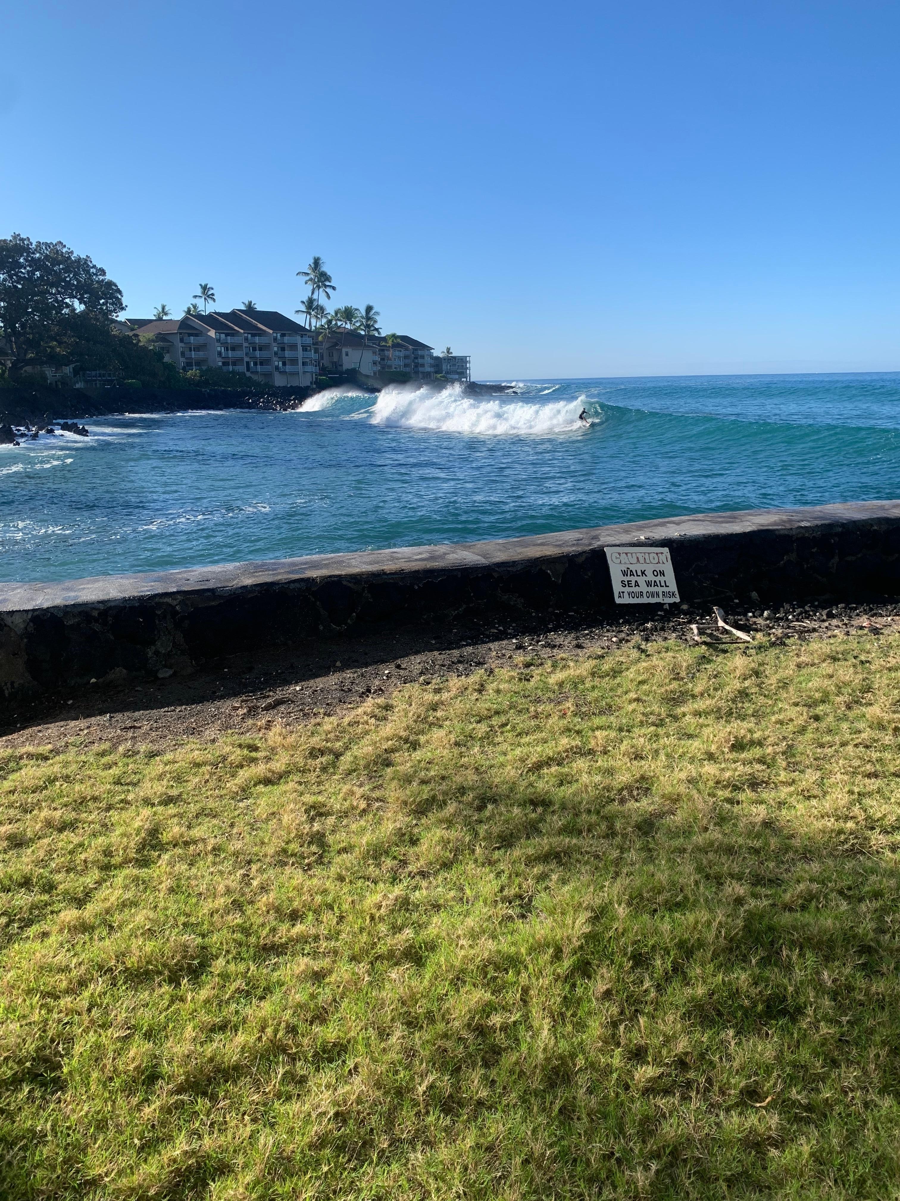 View of surfer from room patio/ sitting area