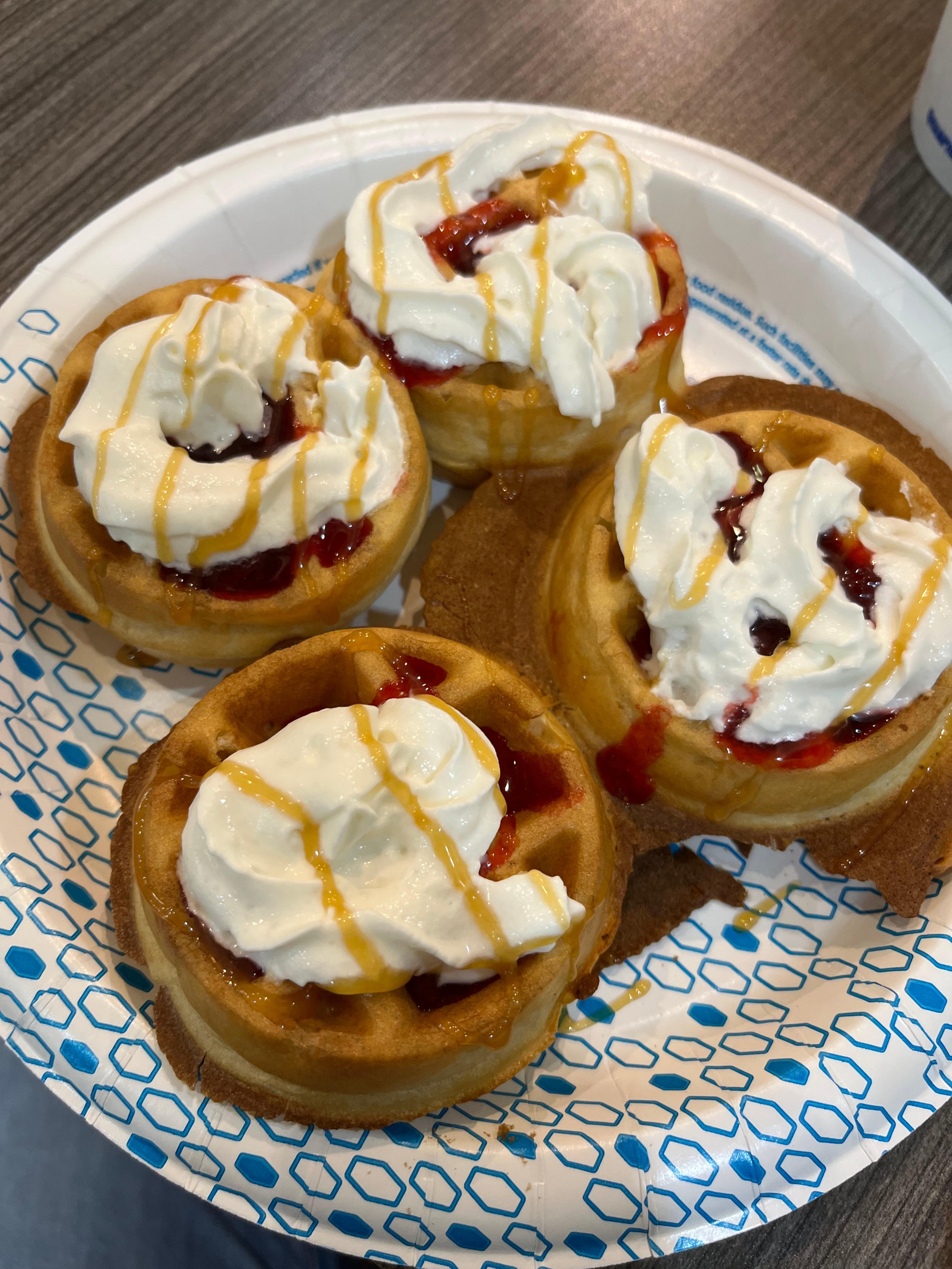 Mini waffles they had a larger waffle maker as well. But the kids really enjoyed these. 