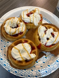 Mini waffles they had a larger waffle maker as well. But the kids really enjoyed these.