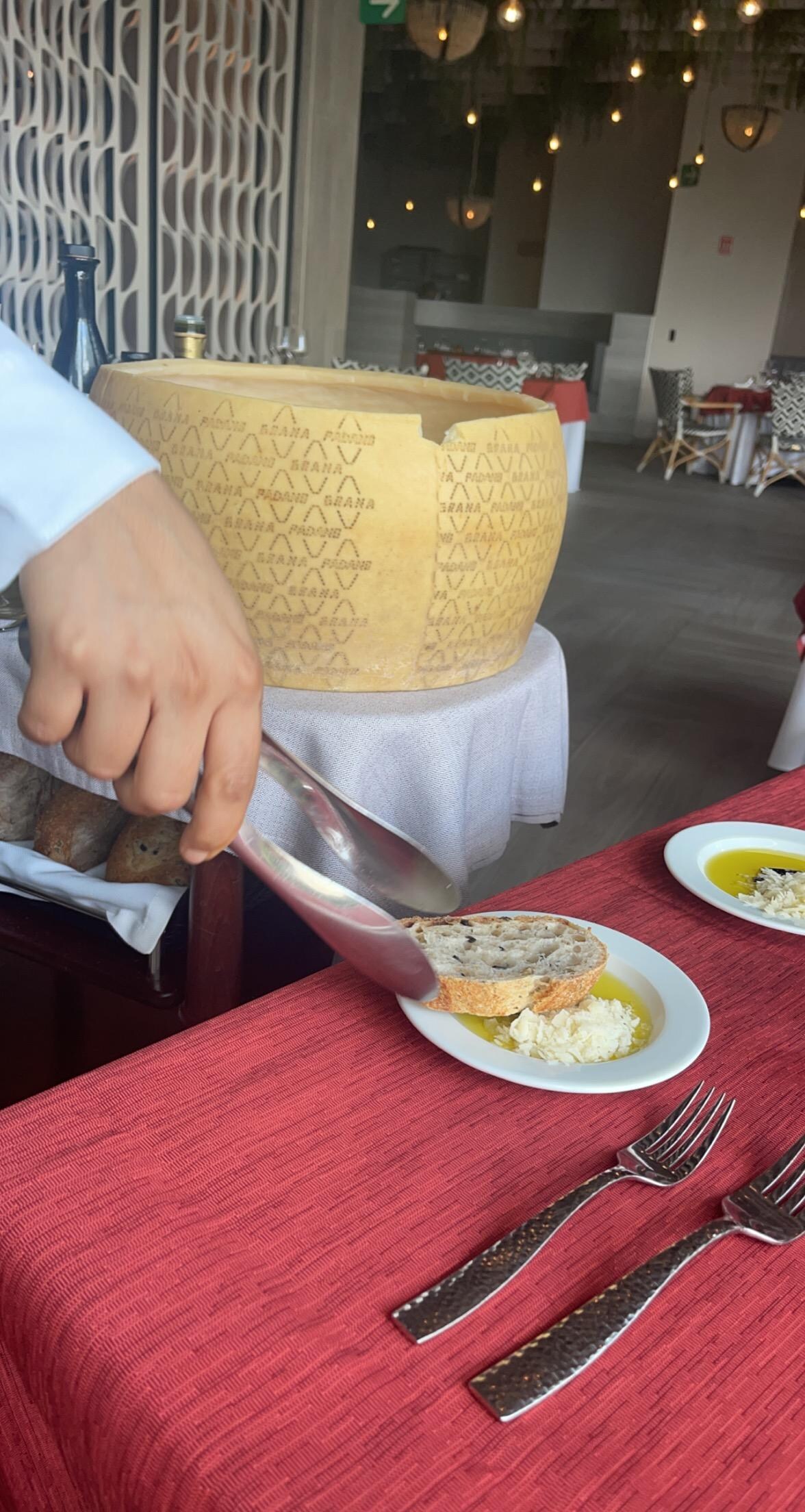 Only decent food was the cheese wheel