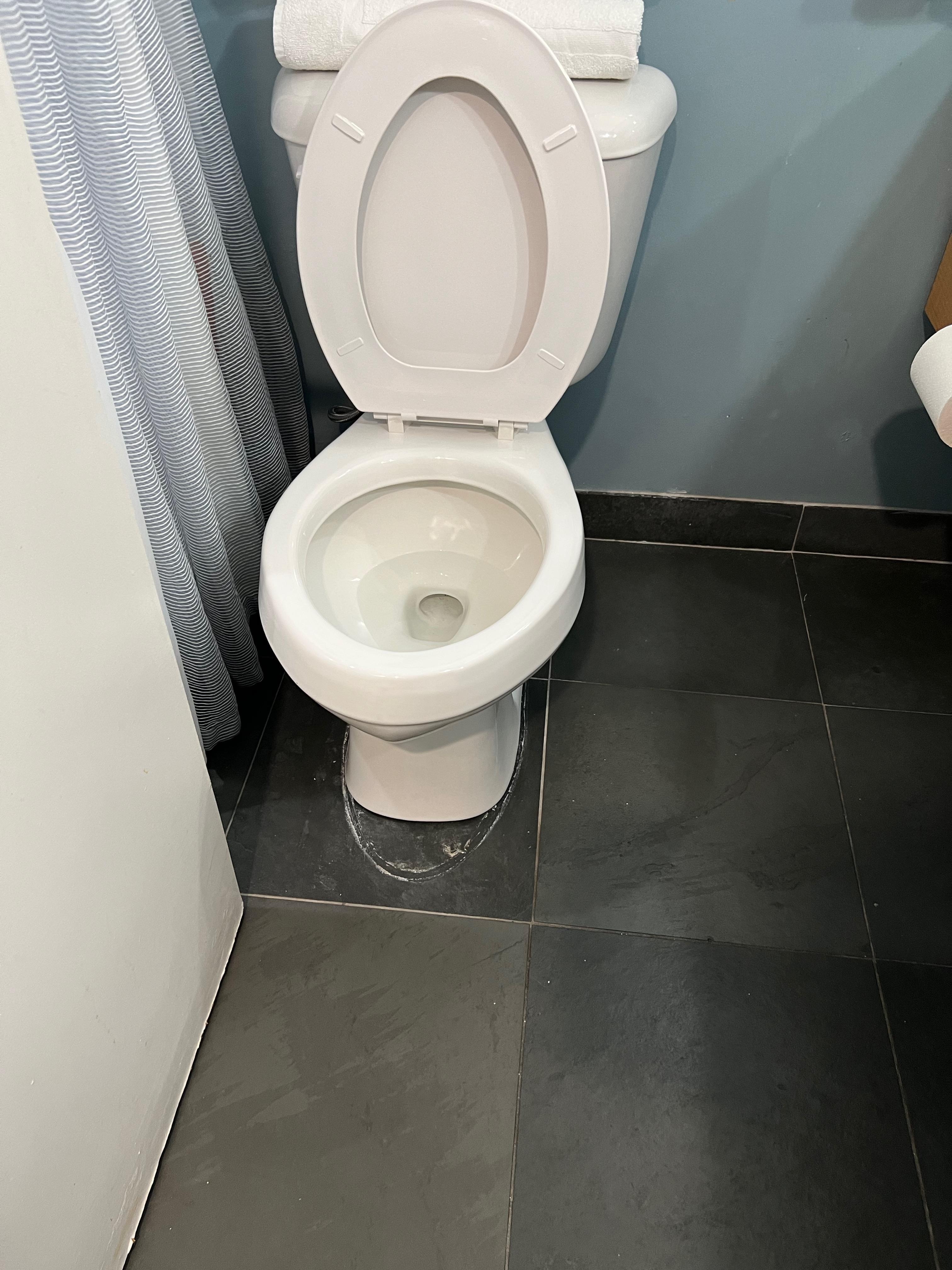 You can see where the toilet was swapped out.