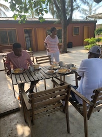My family enjoying breakfast on the premises.