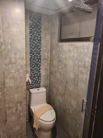 Douche et toilette dans la mĂȘme piĂšce