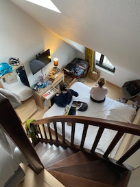 Looking down the stairs from the loft