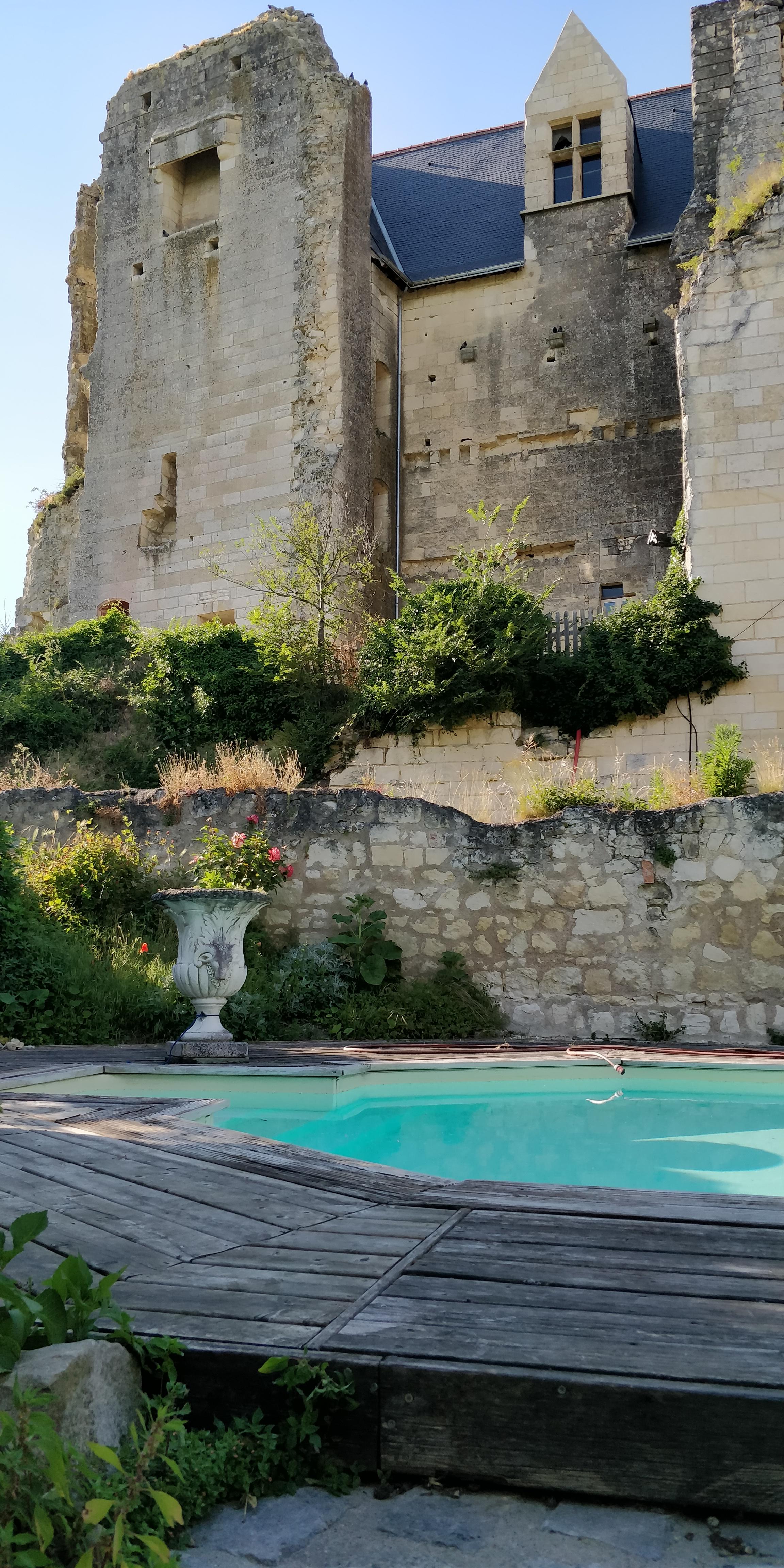 La piscine privée avec le château de Crissay