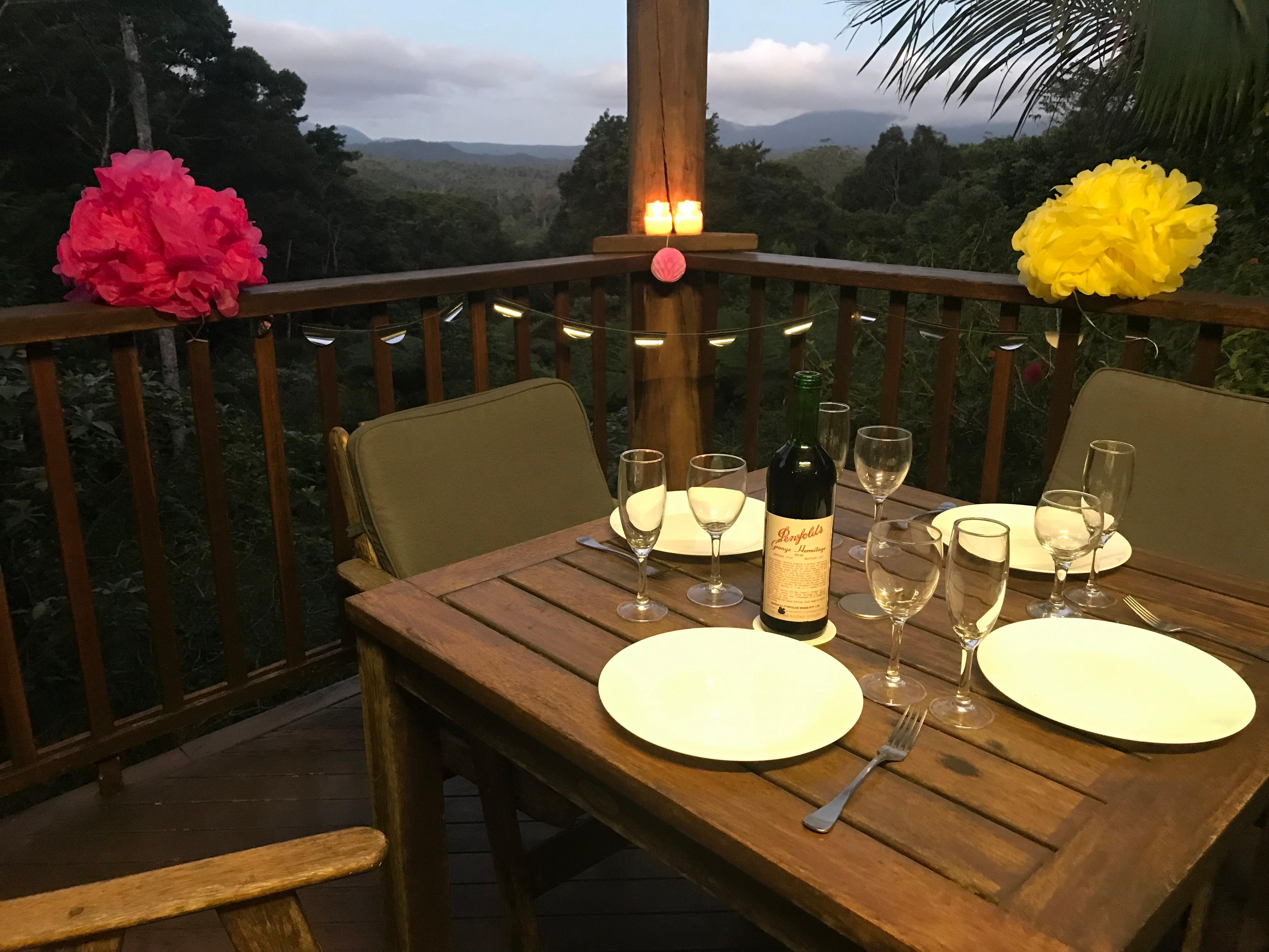 The balcony overlooking rainforest