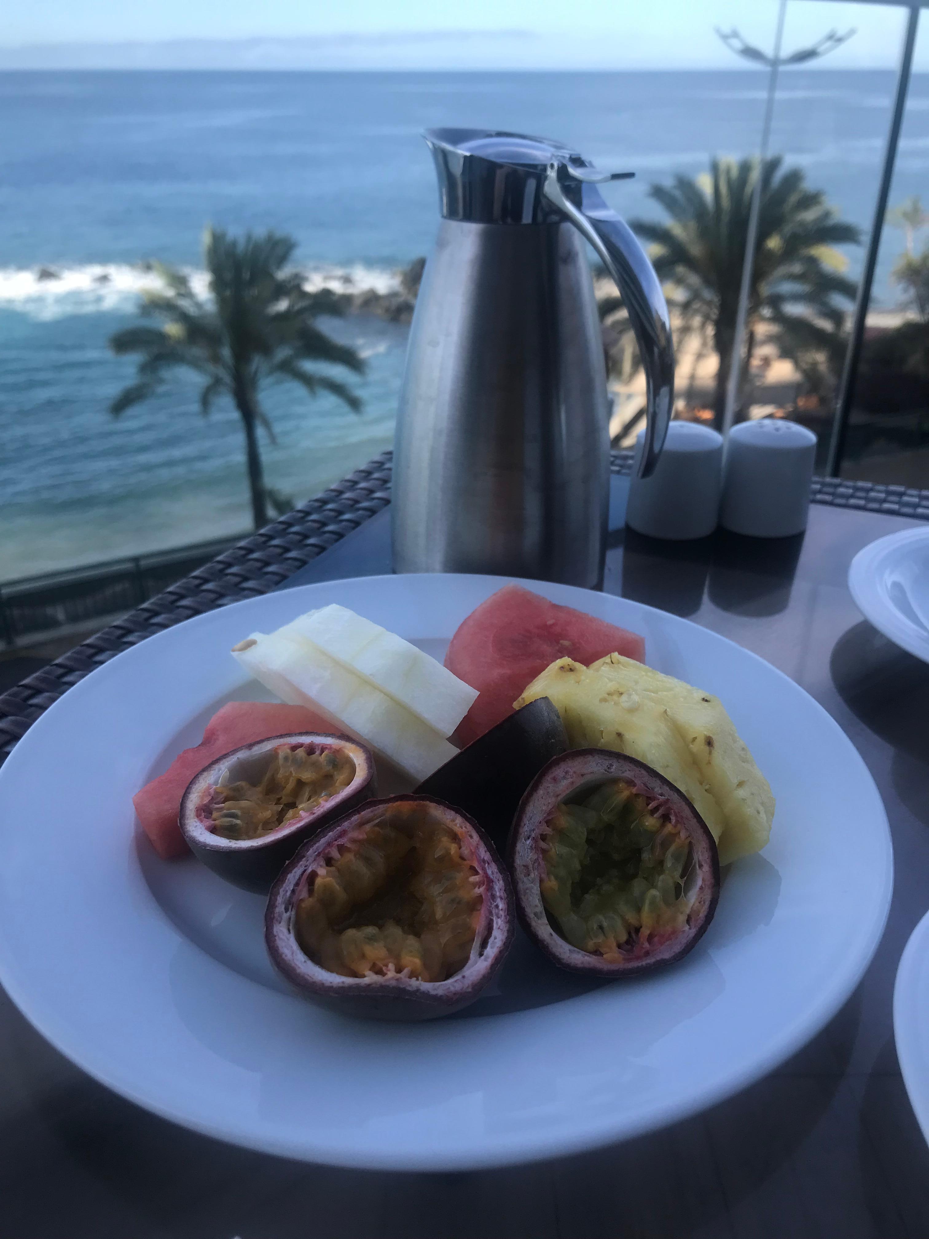 Fruits are breakfast and that view 