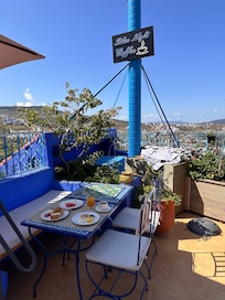 Rooftop breakfast area.