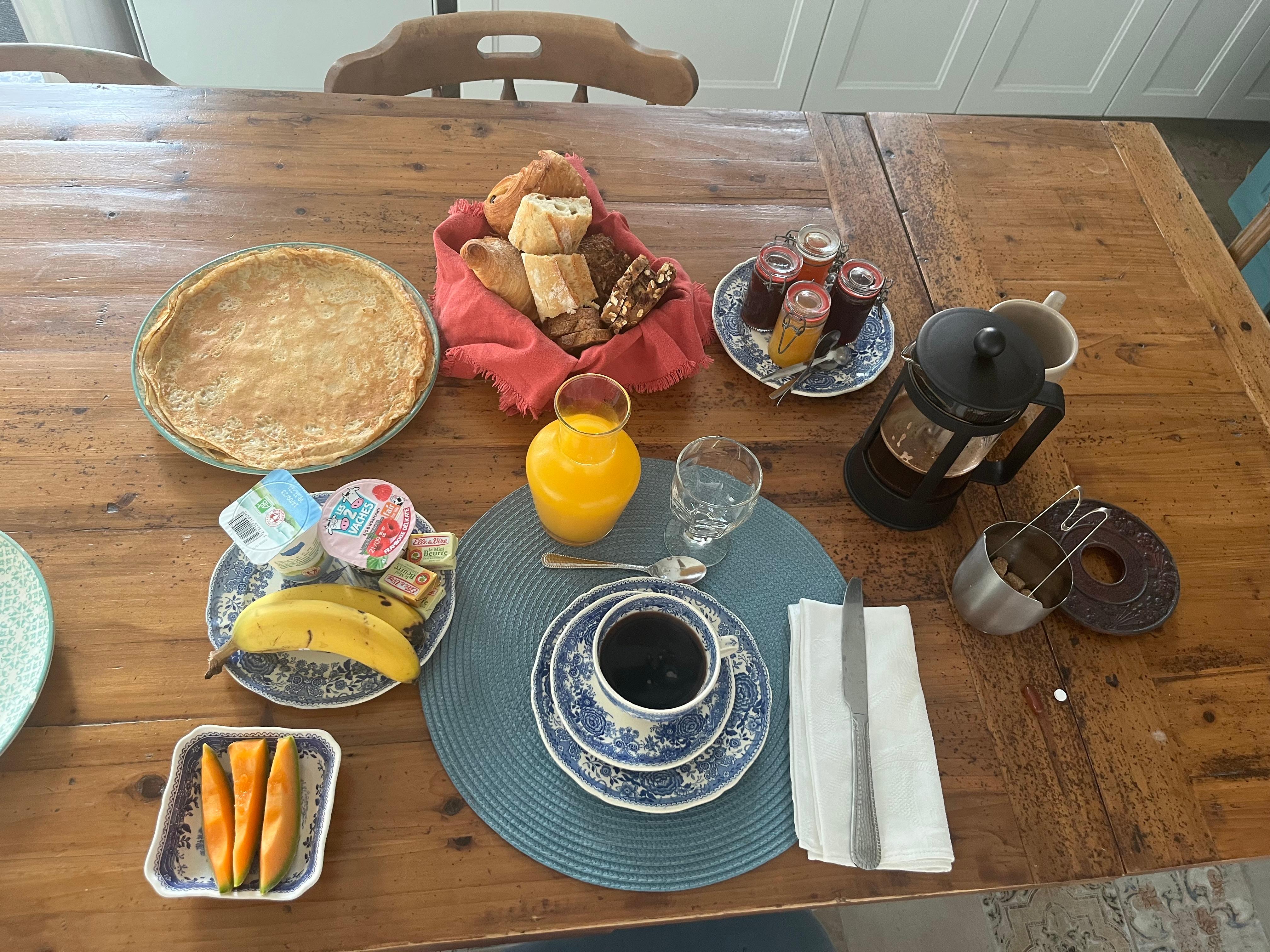 Breakfast with homemade crepes. Great way to start the day. 