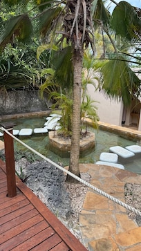 Beautifully maintained resort grounds with lush greenery and quiet spaces