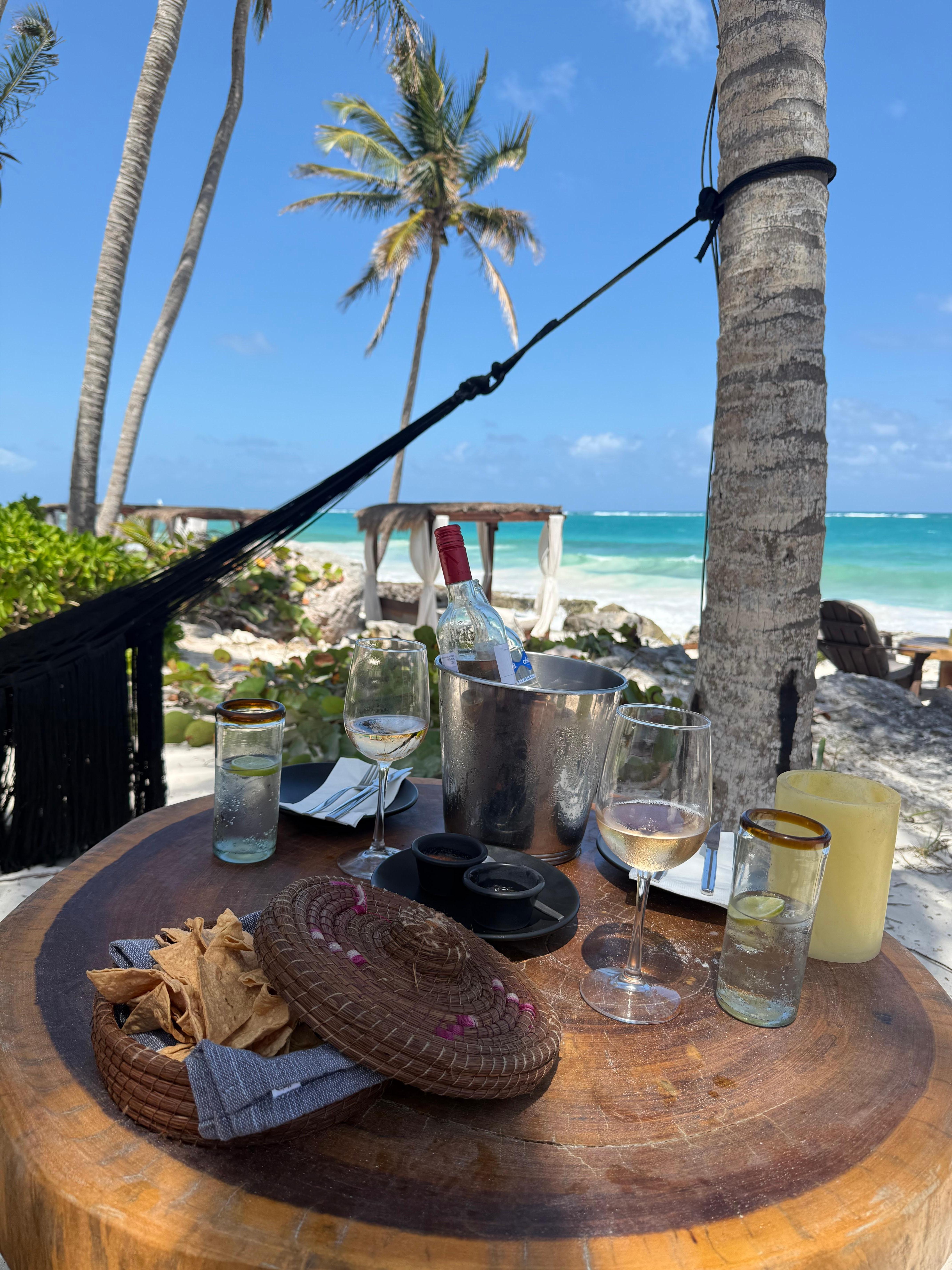 Great drink & food right on the beach and under the palms
