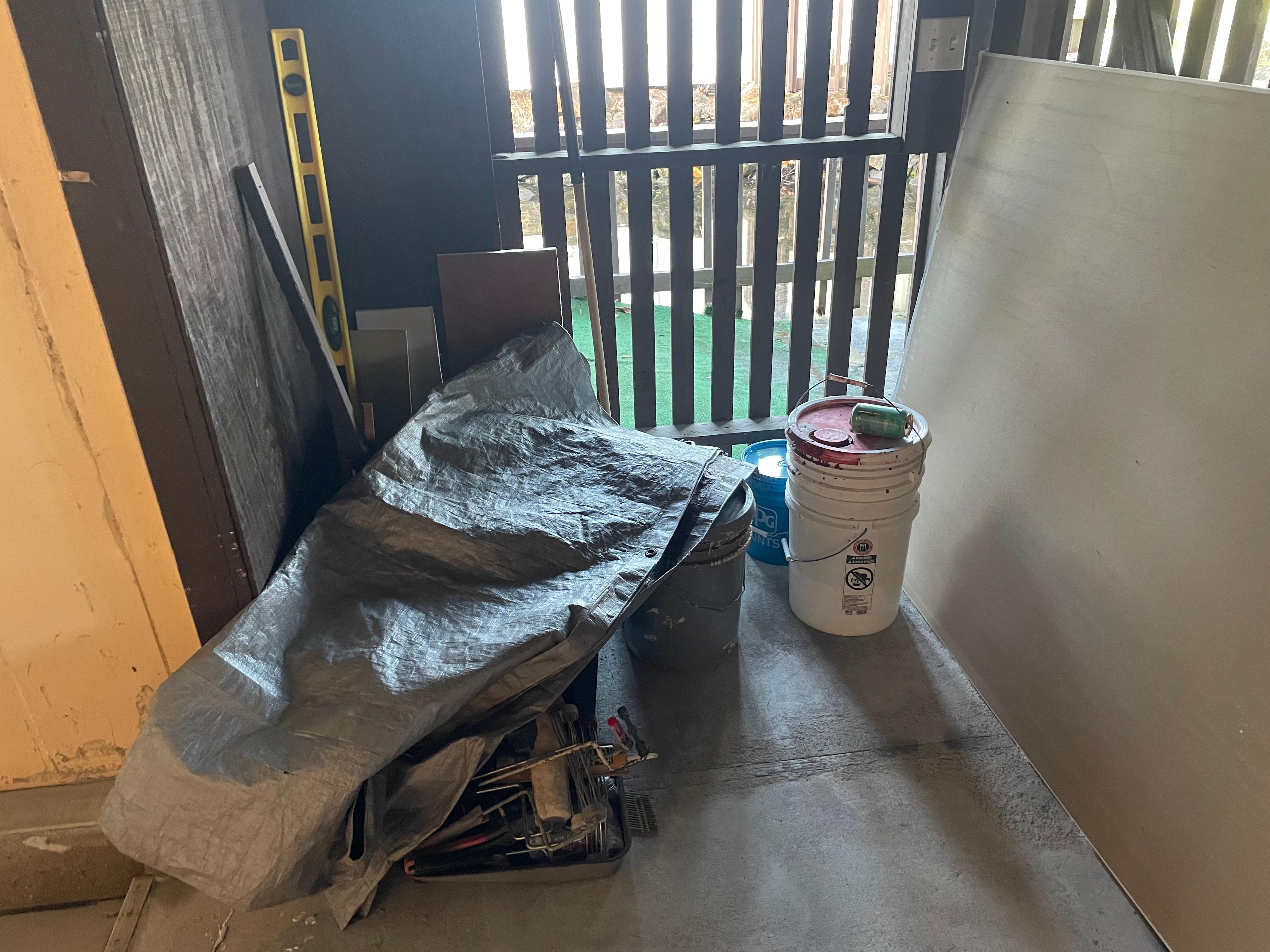 Downstairs was full of construction materials.