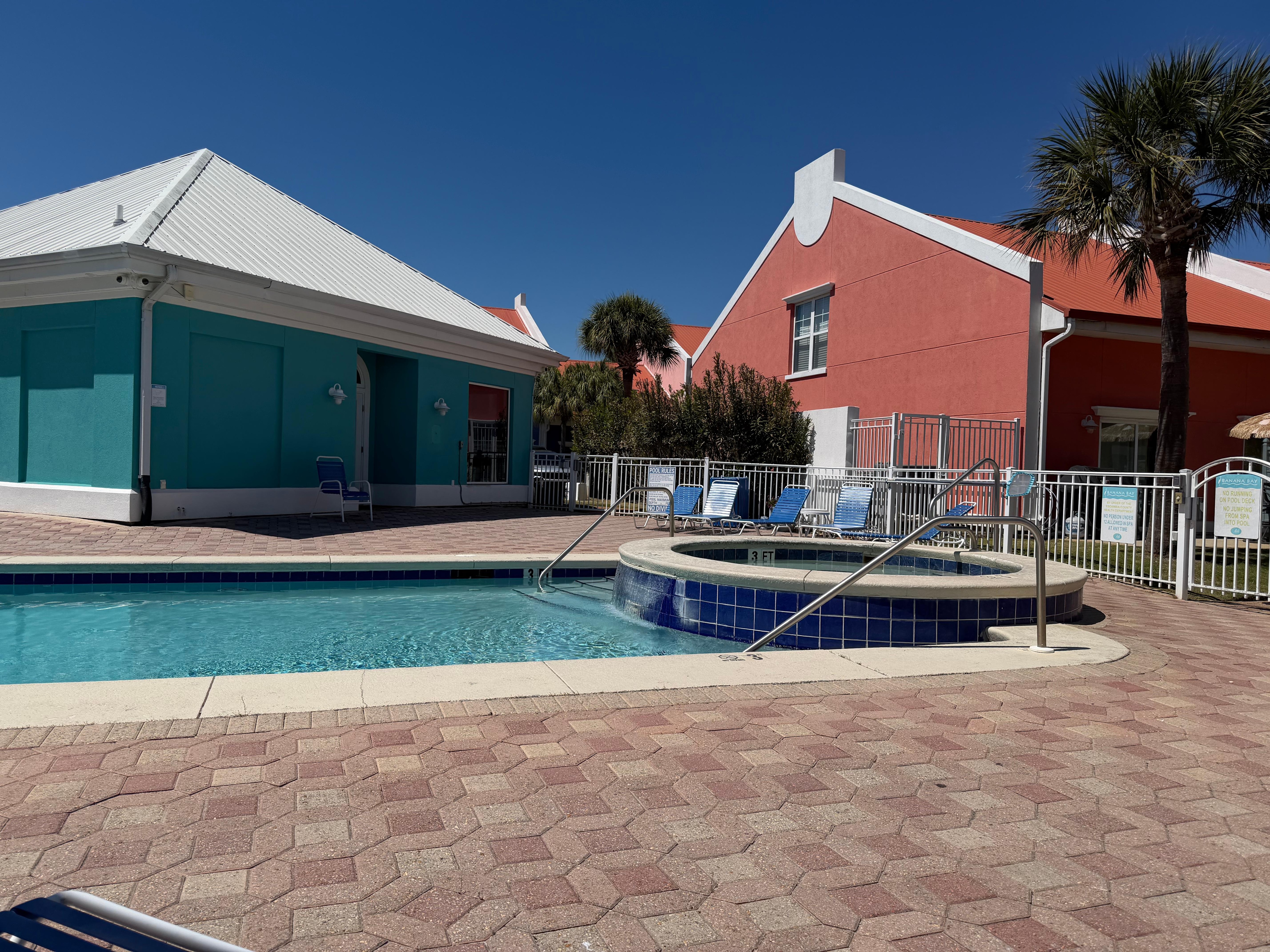 House is directly next to pool/hot tub and exercise/sauna facilities 