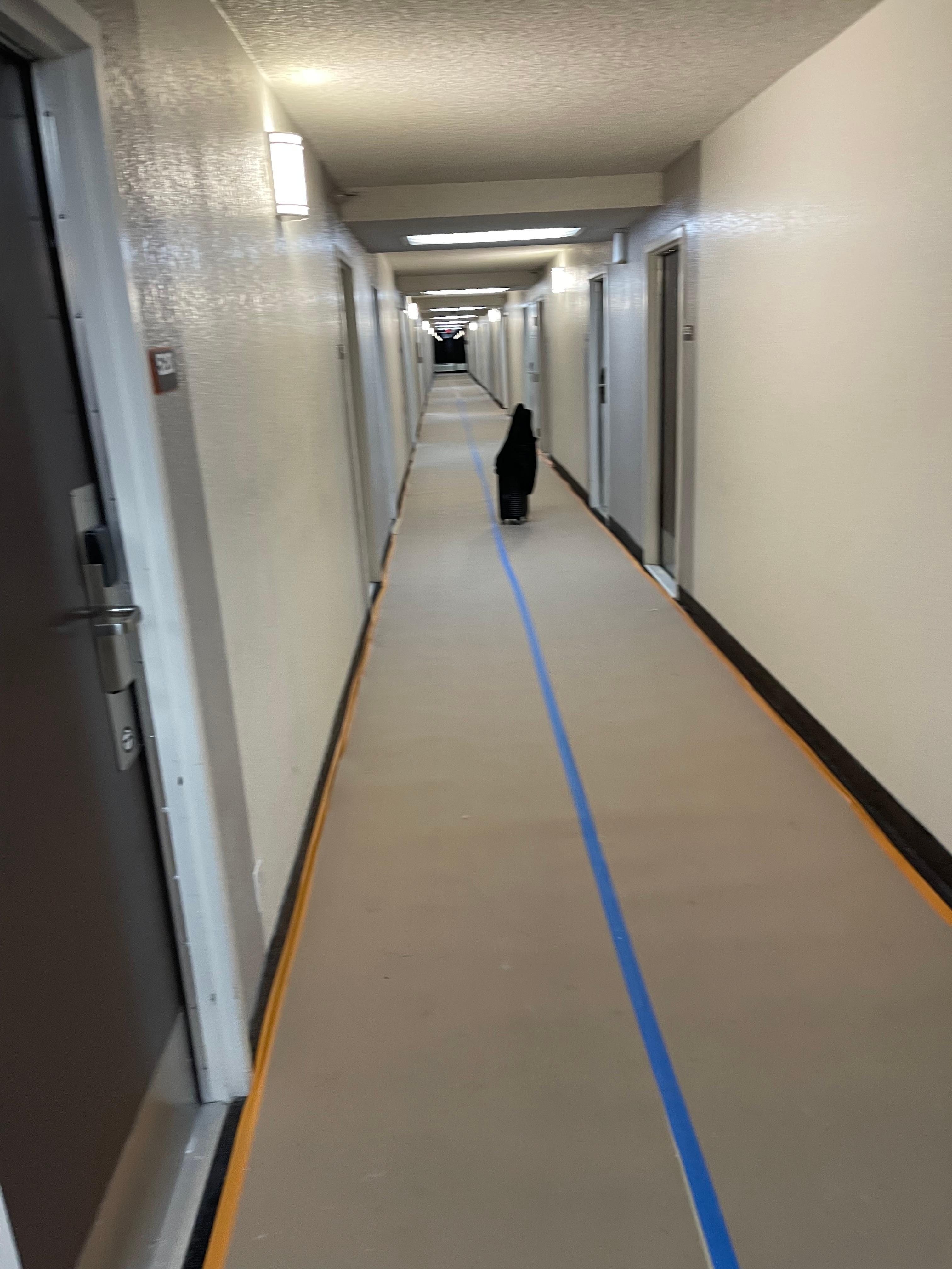 They were working on several rooms on this floor it should’ve been closed off and it was weird when the construction worker at the end of the hall watched me until I walked up to my room door just awful 