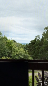 A view from the screened in porch you can see the mountains right through the trees.
