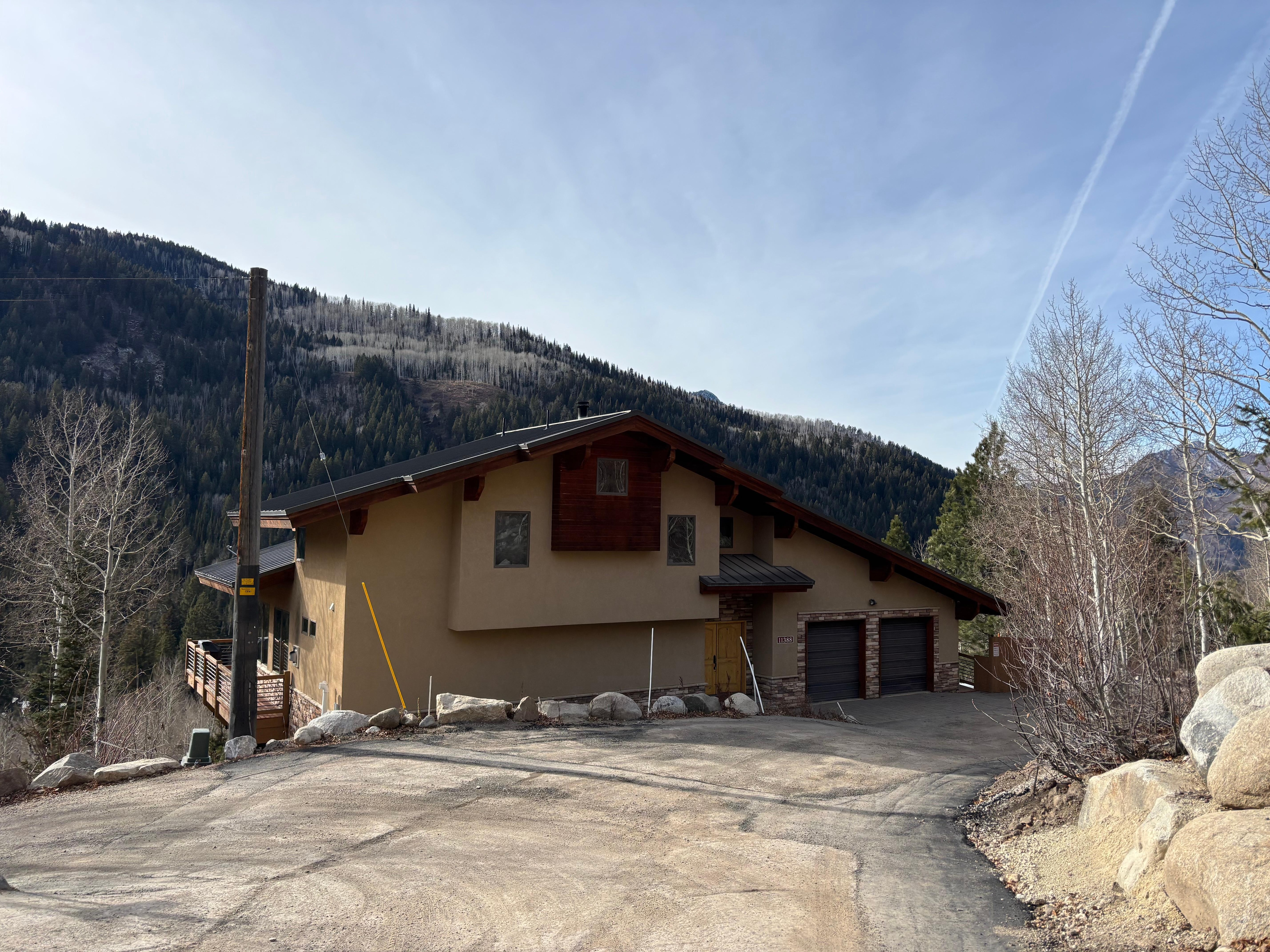 View of the home walking back from our hike (trailhead that connects to Willow lake trail at the top of the road.).