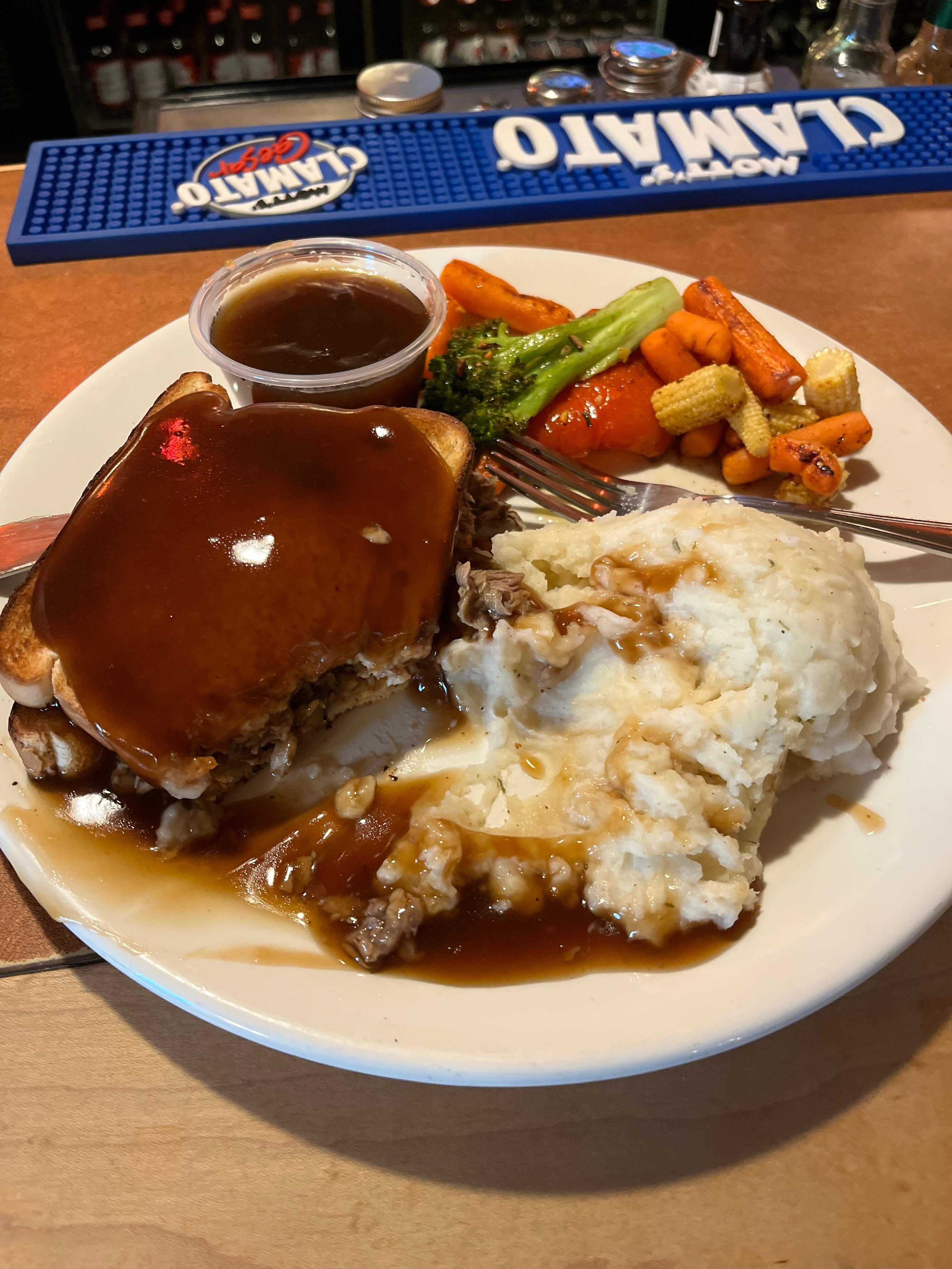 Fantastic hot beef sandwich
