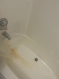Rust stained tub giving a dirty feel. Also black stuff came out when i turned the water on.