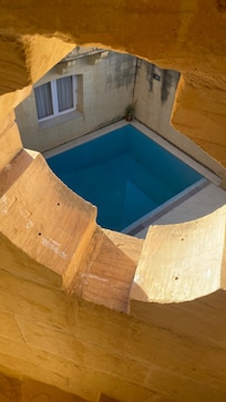 Pool through Maltese window