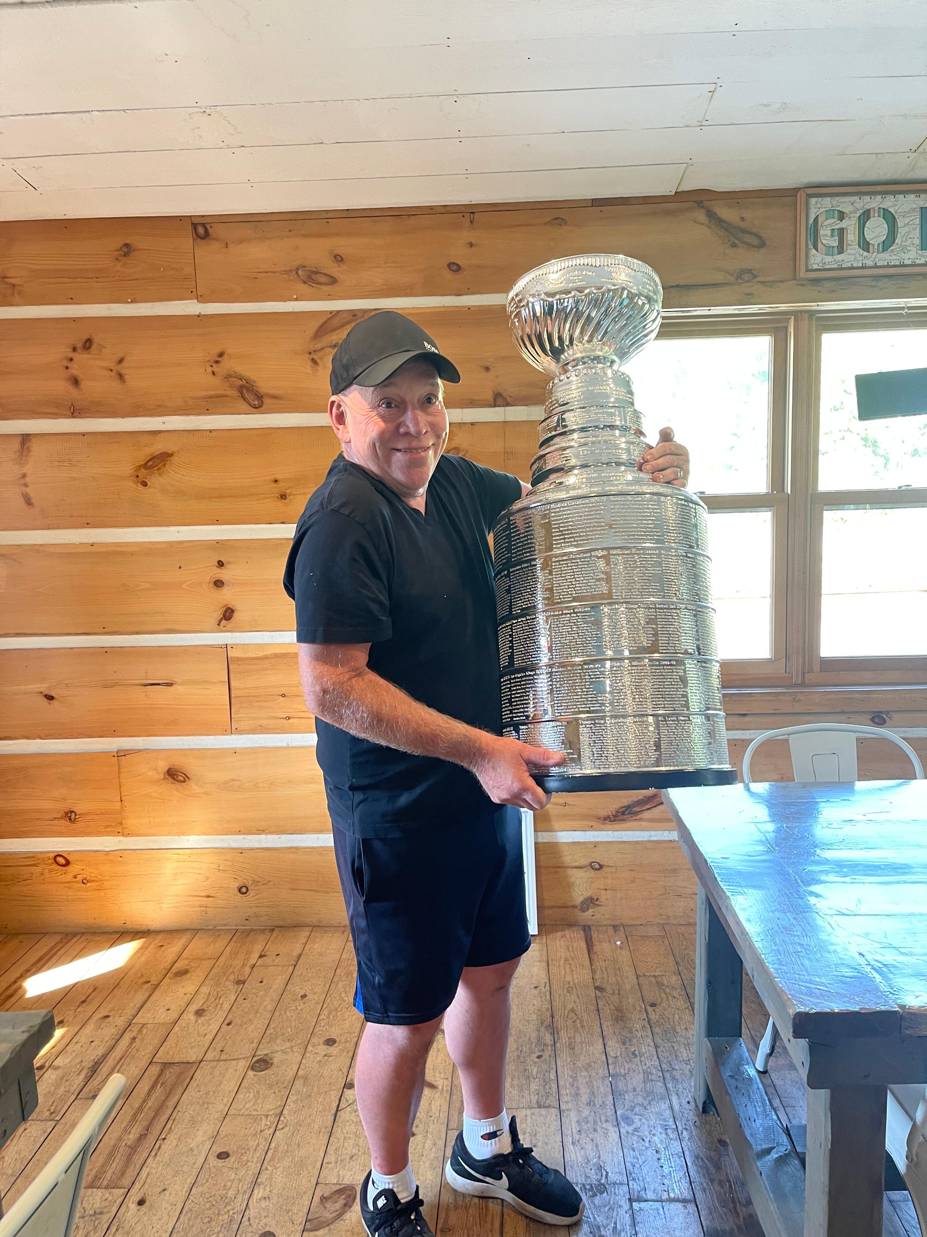 There is a replica of the Stanley Cup in the soon to open restaurant, thought that was cool since the Edmonton Oilers are playing in the finals now. My husband is holding it up!! 