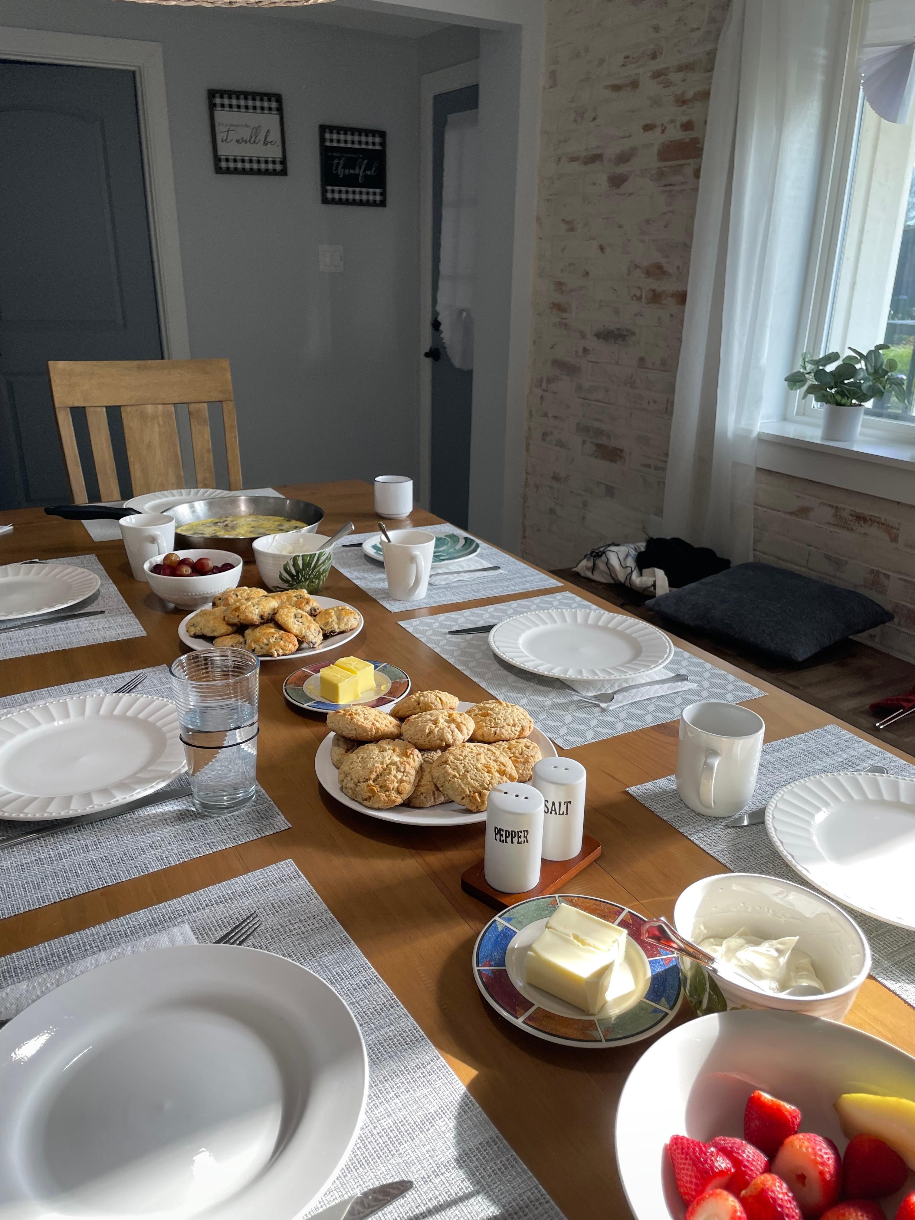 Saturday brunch in the light and airy dining area. 
