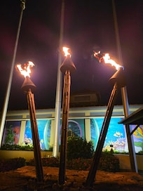 This is at the front of the walkway to the lobby and pool area.