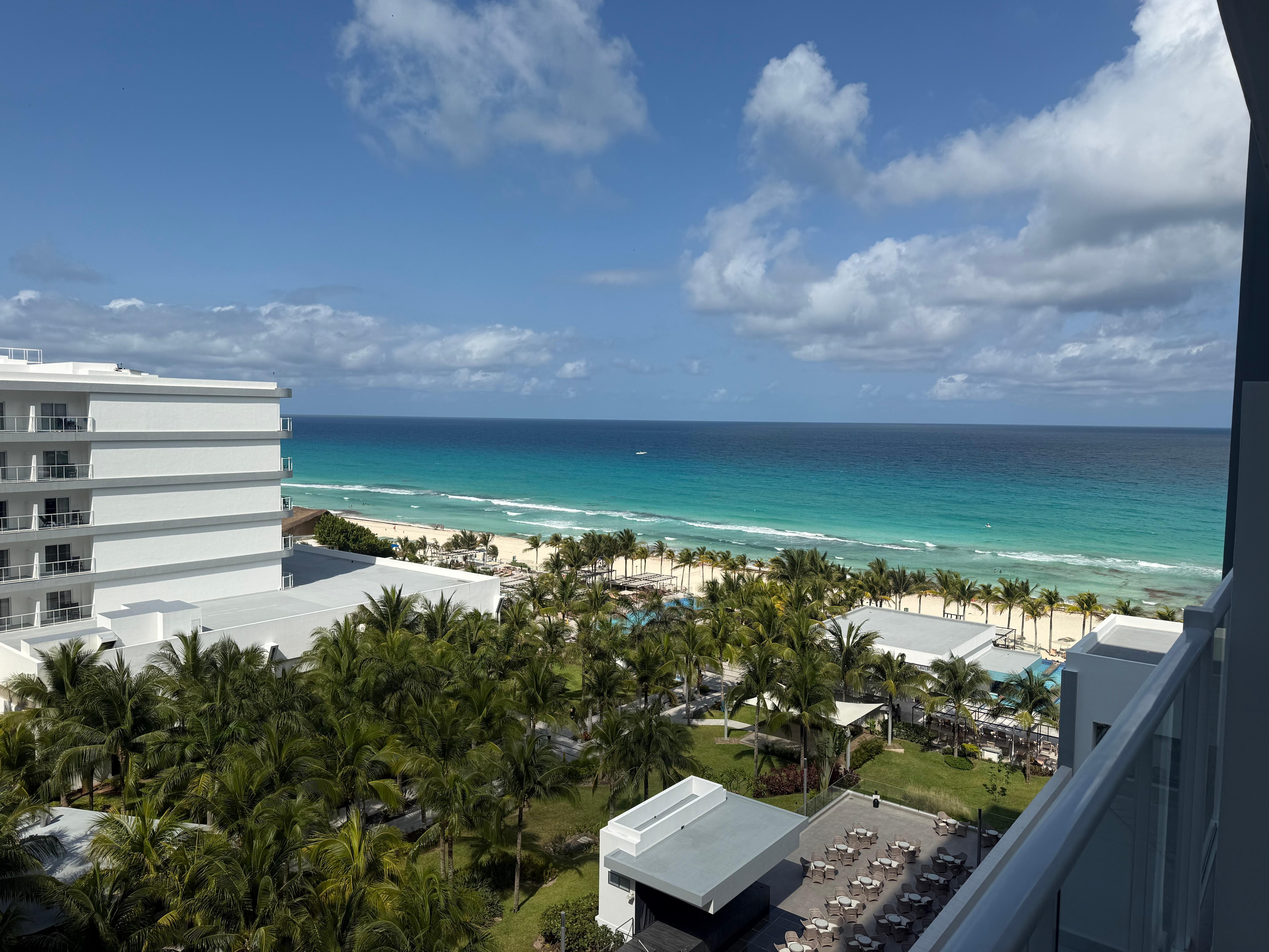A view of the garden and ocean. 
