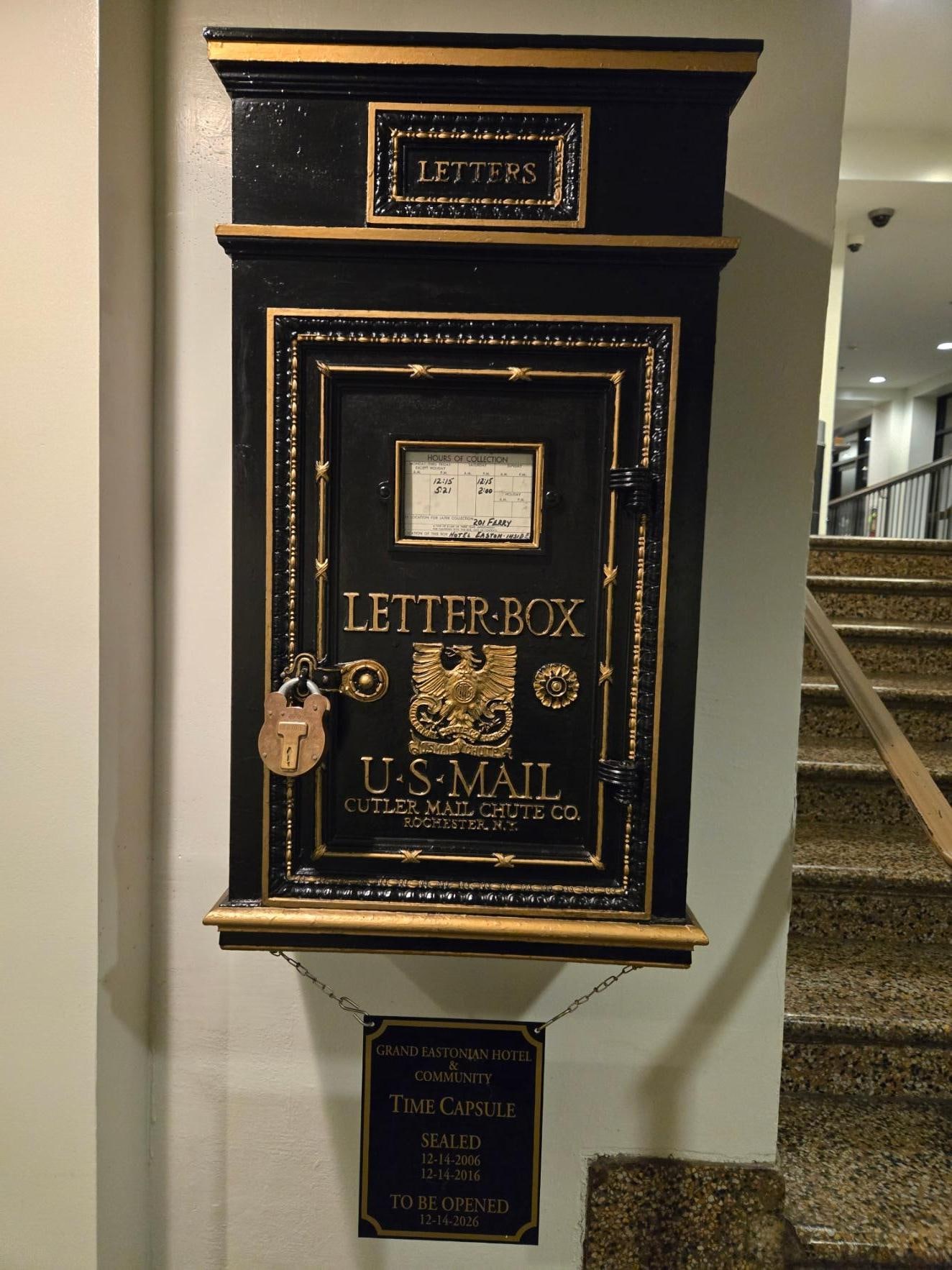 Original mail-box from Hotel Easton, now a time capsule 