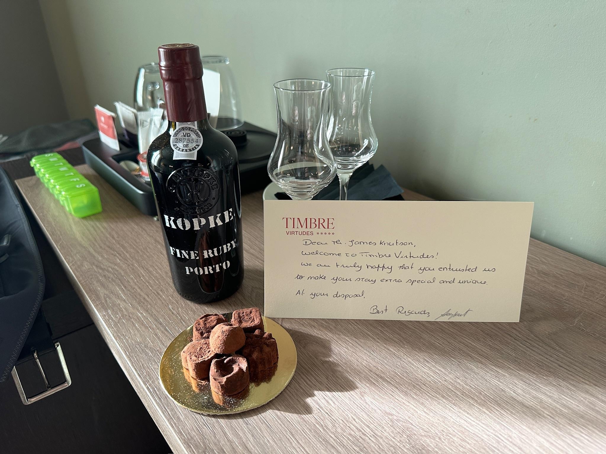 Port and chocolates at night