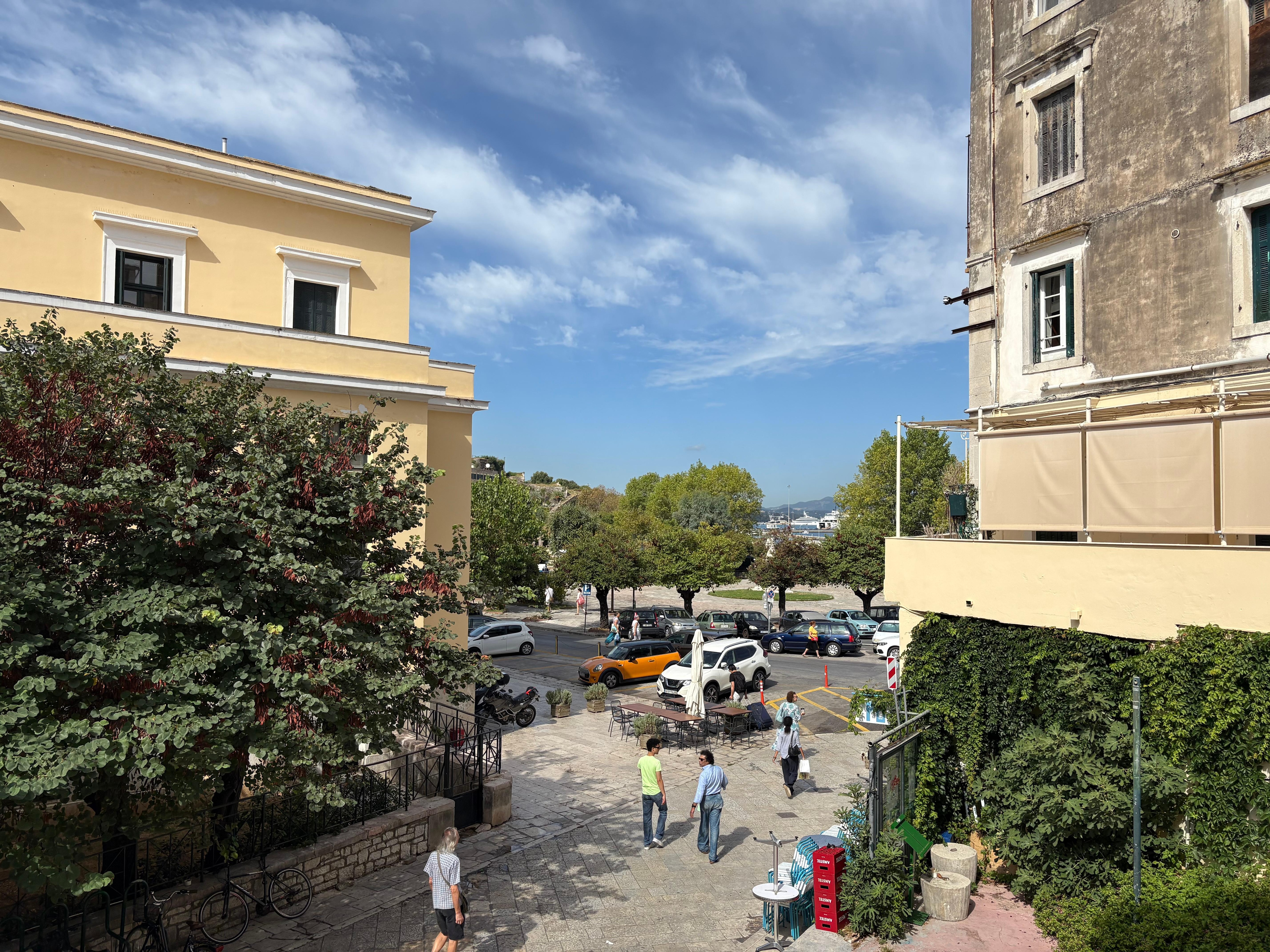 View from the balcony showing the entrance to the square. 