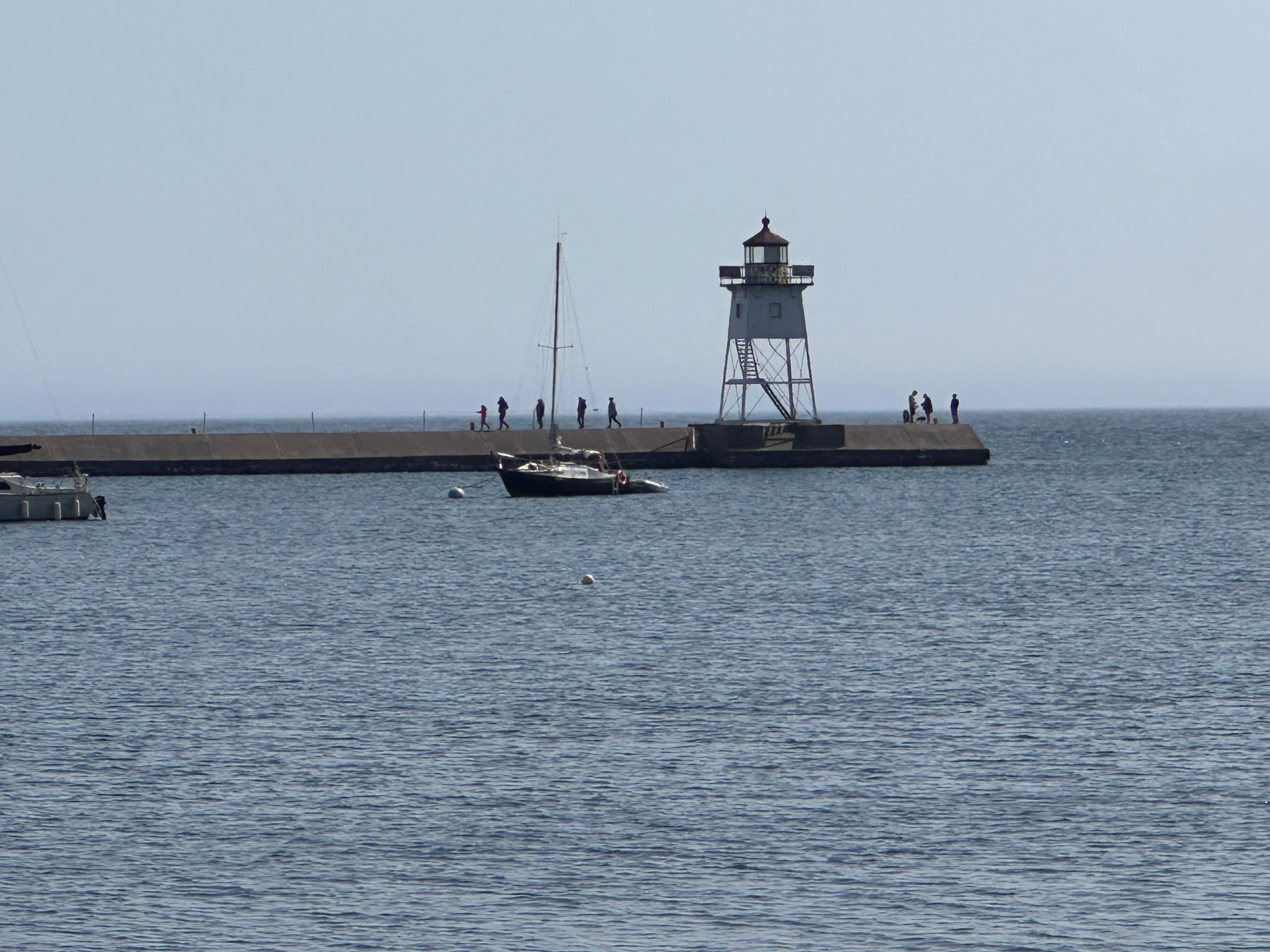 View of the harbor and lighthouse. 