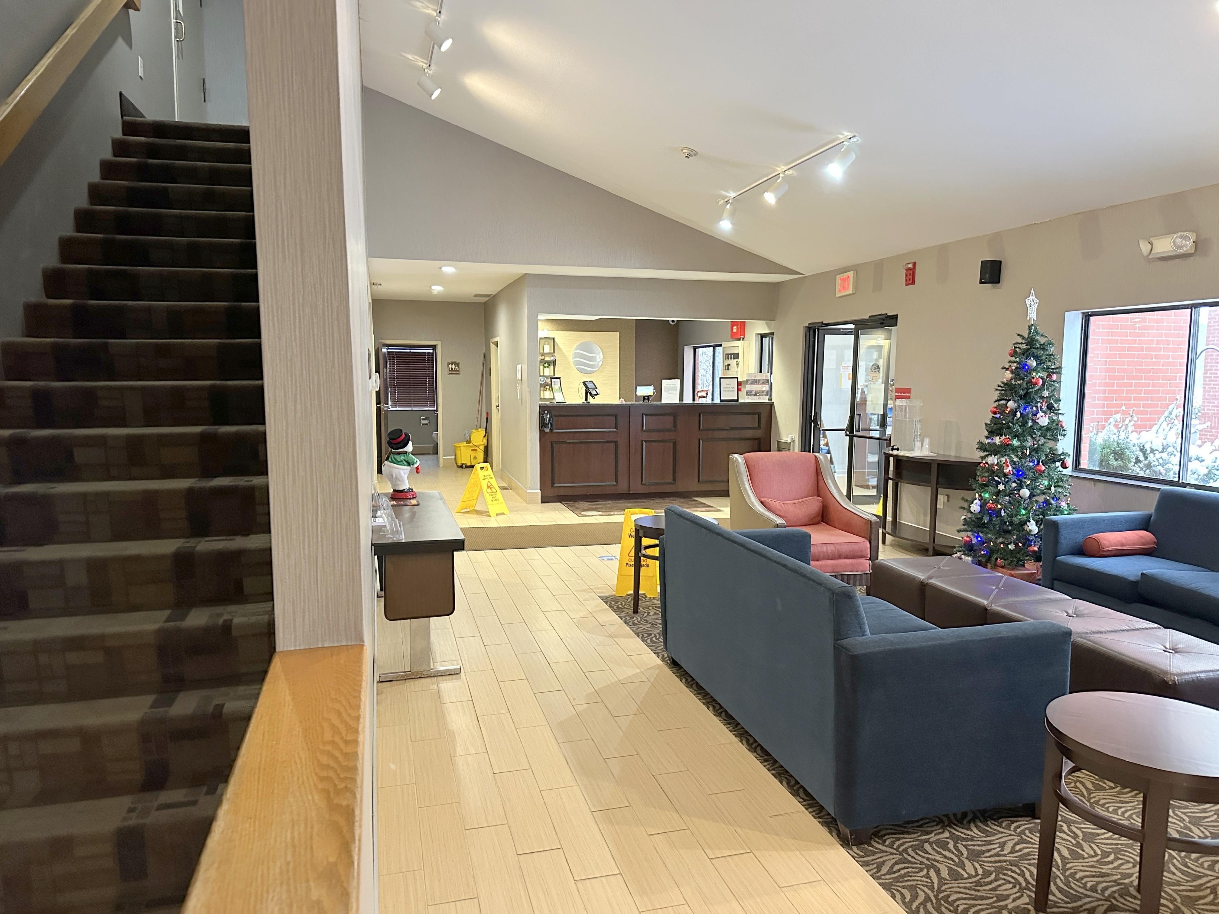 The only way to reach the second floor is via the stairs on the left. 