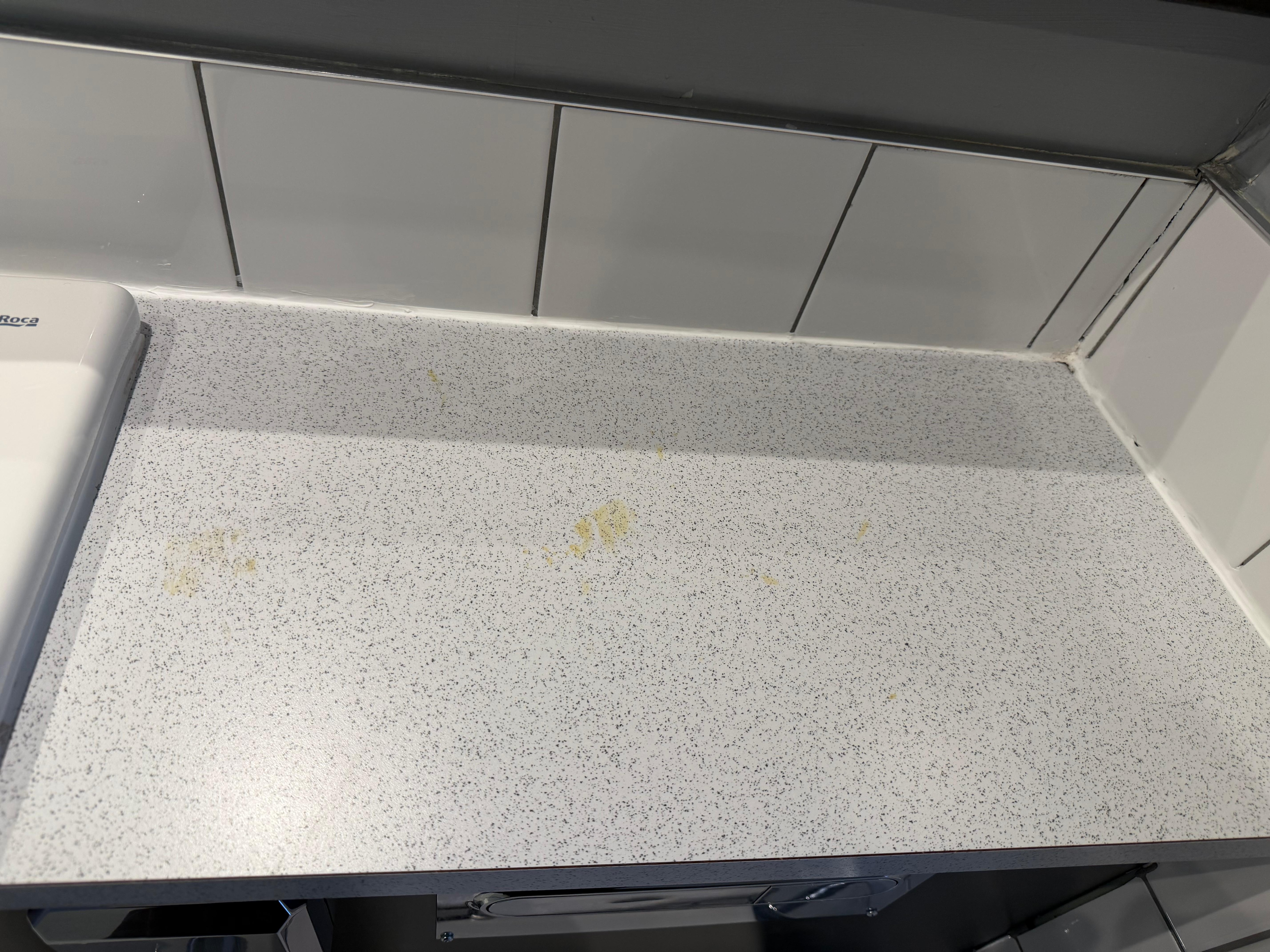 Counters in bathroom didn’t appear to have been cleaned